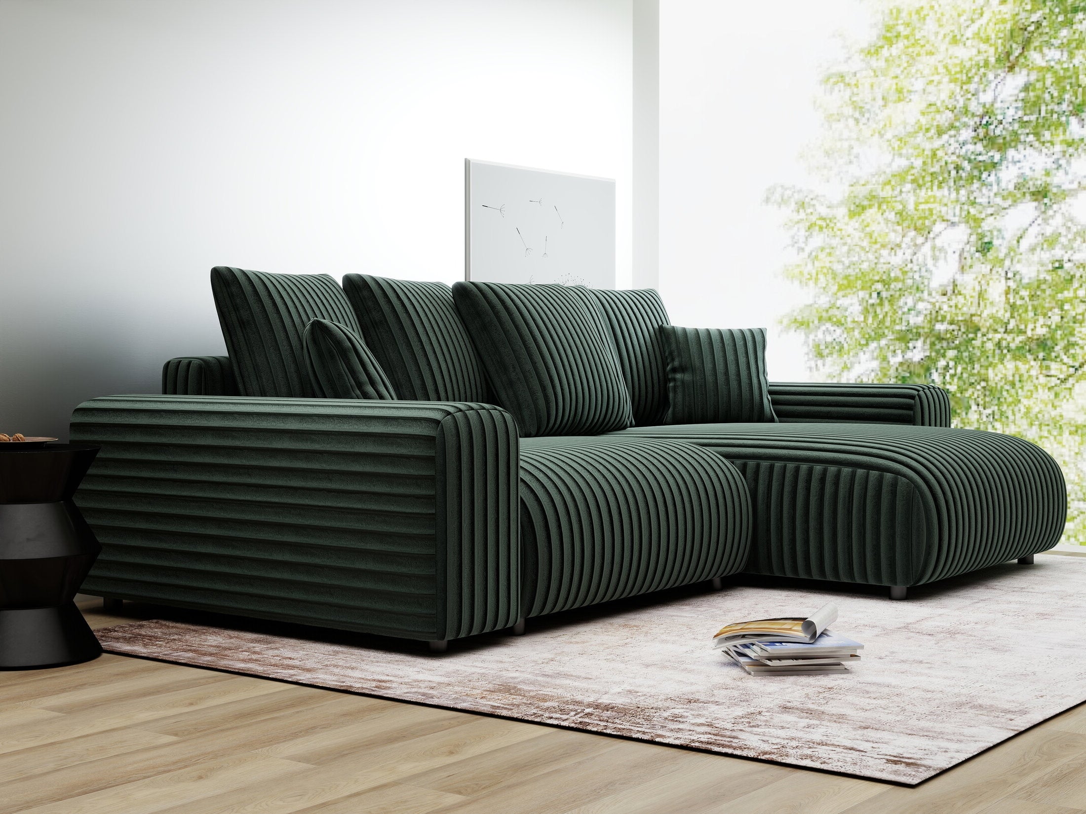 Colțar extensibil dumonde cu ladă de depozitare și șezut confortabil din spumă HR, Luma Ambience Verde 255x168 cm II