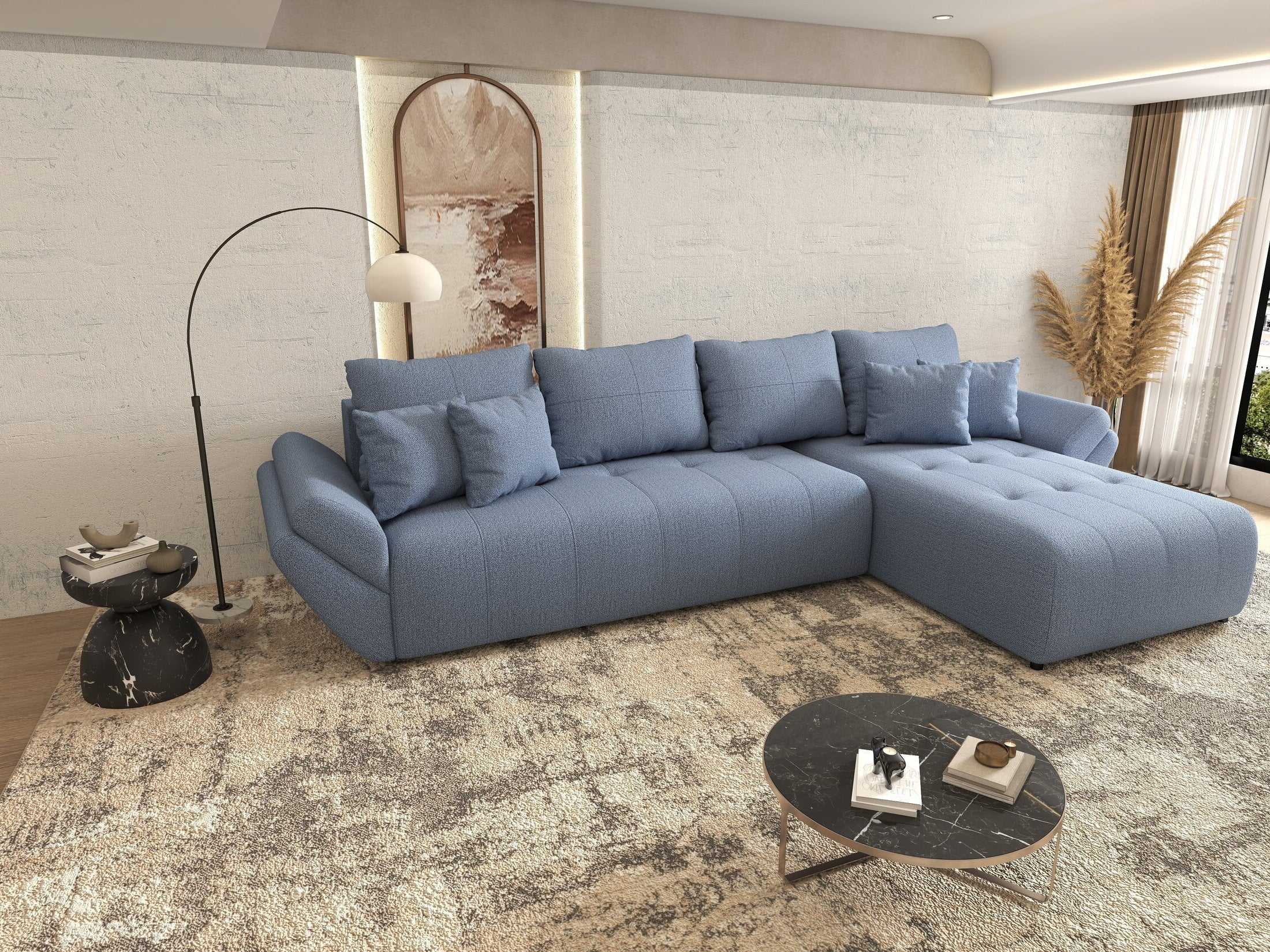 Colțar extensibil dumonde cu ladă de depozitare Berlin XL Enjoy Blue 350x185 cm II
