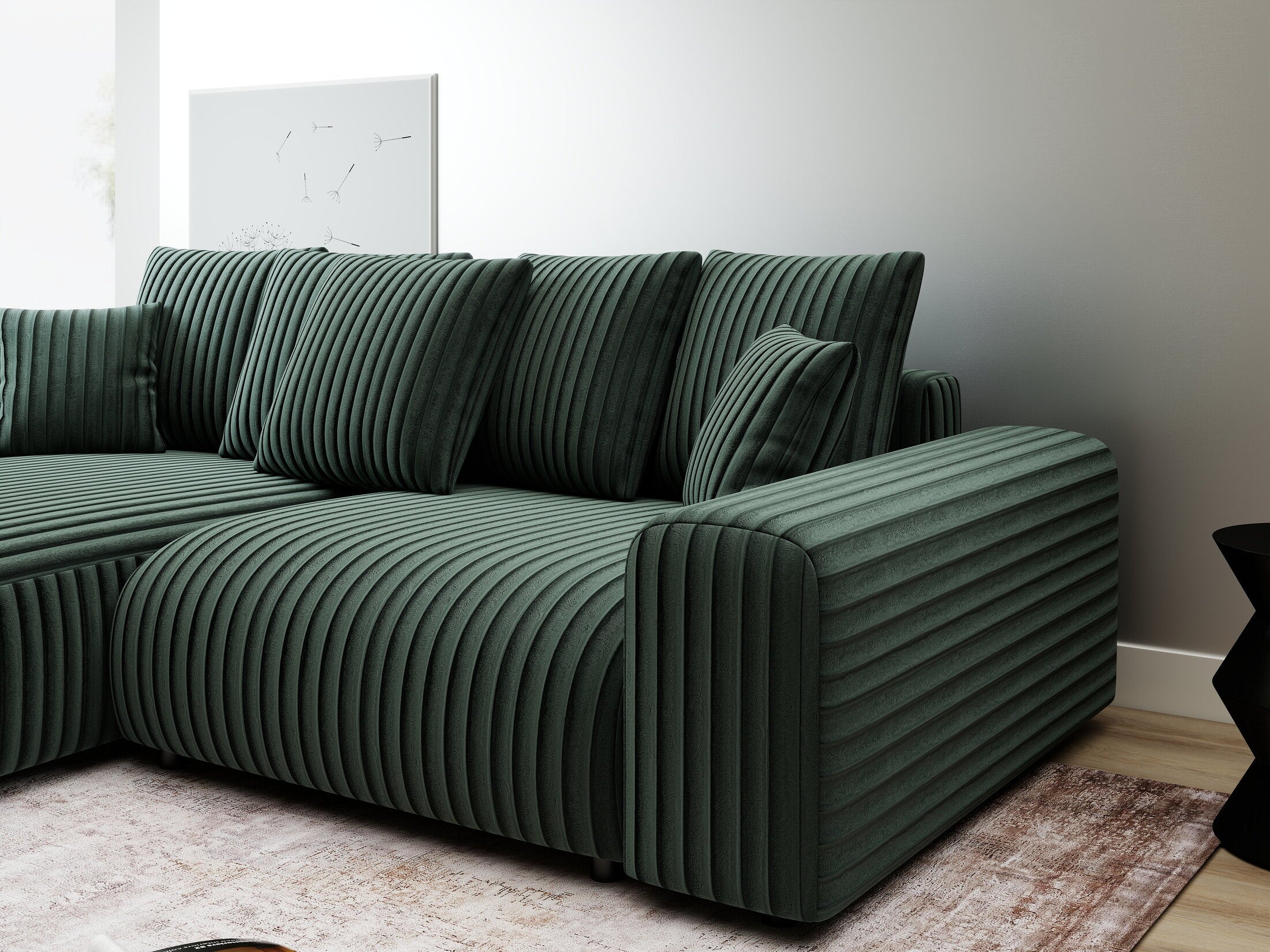 Colțar extensibil dumonde cu ladă de depozitare și șezut confortabil din spumă HR, Luma Ambience Verde 255x168 cm