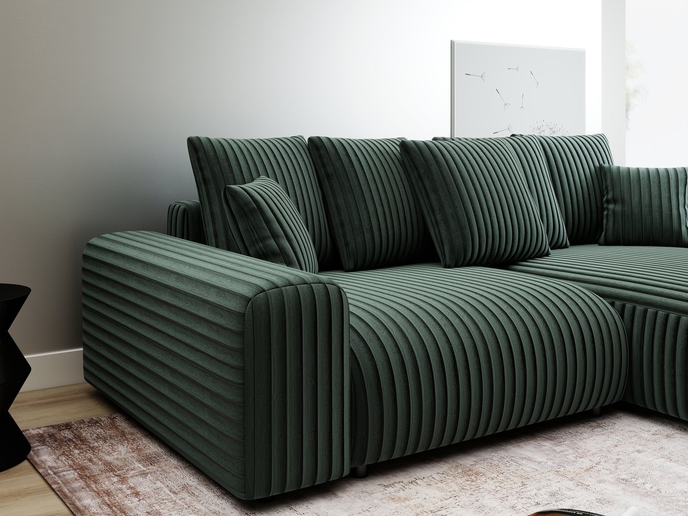 Colțar extensibil dumonde cu ladă de depozitare și șezut confortabil din spumă HR, Luma Ambience Verde 255x168 cm II