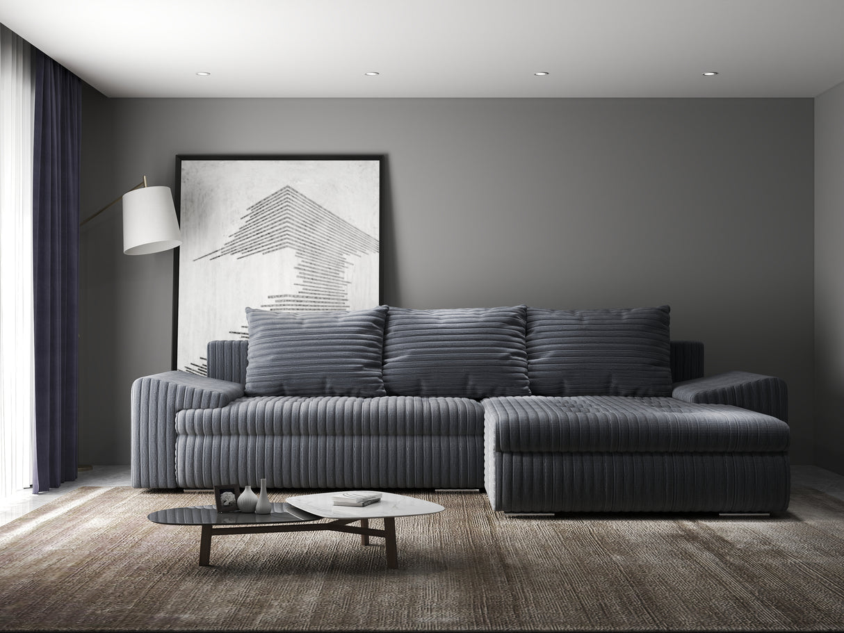 Colțar extensibil dumonde cu ladă de depozitare si sezut confortabil din spuma HR, Leonardo Ambience Gri 255x193 cm II