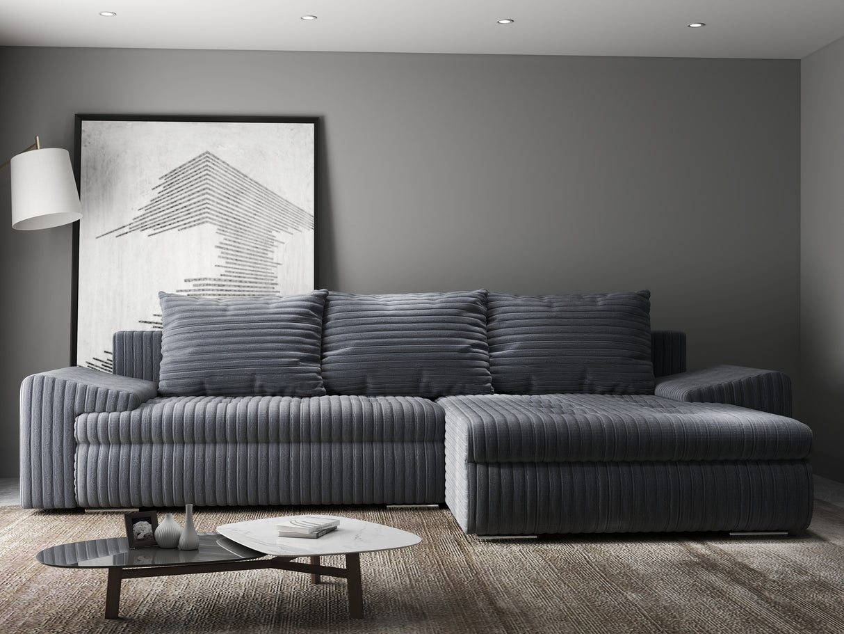 Colțar extensibil dumonde cu ladă de depozitare si sezut confortabil din spuma HR, Leonardo Ambience Gri 255x193 cm II