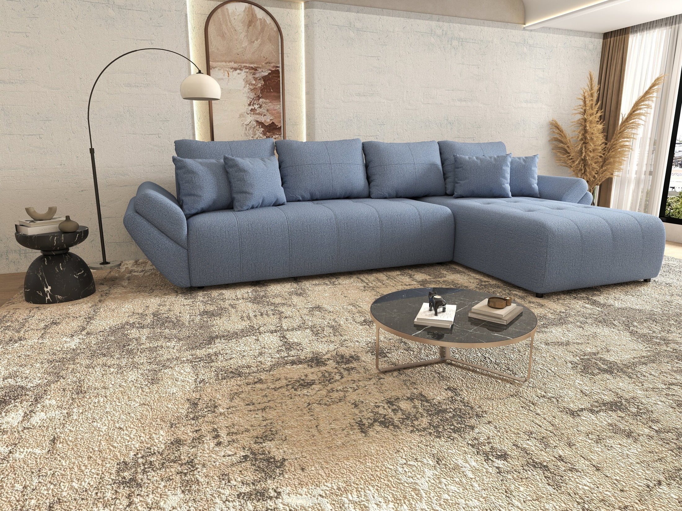 Colțar extensibil dumonde cu ladă de depozitare Berlin XL Enjoy Blue 350x185 cm II