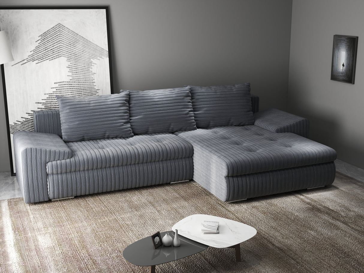 Colțar extensibil dumonde cu ladă de depozitare si sezut confortabil din spuma HR, Leonardo Ambience Gri 255x193 cm II