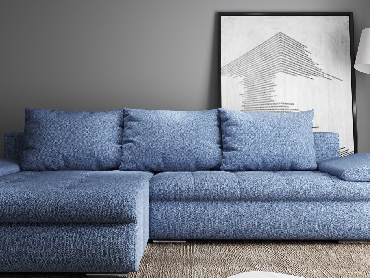 Colțar extensibil dumonde cu ladă de depozitare si sezut confortabil din spuma HR, Leonardo Enjoy Albastru 255x193 cm Fabrica