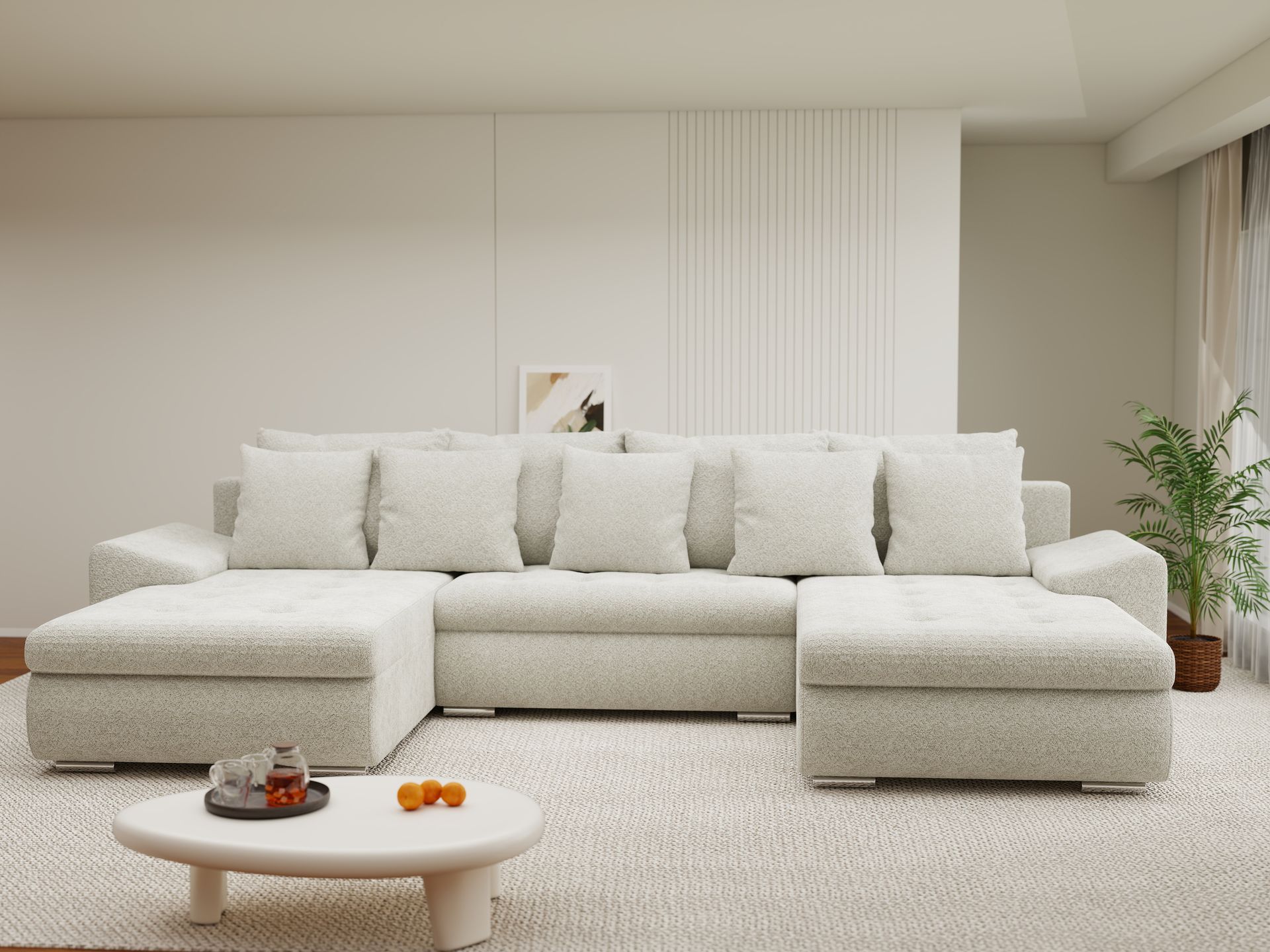 Colțar extensibil dumonde cu ladă de depozitare si sezut confortabil din spuma high-density, Leonardo U Arena Bej 20 360x185 cm