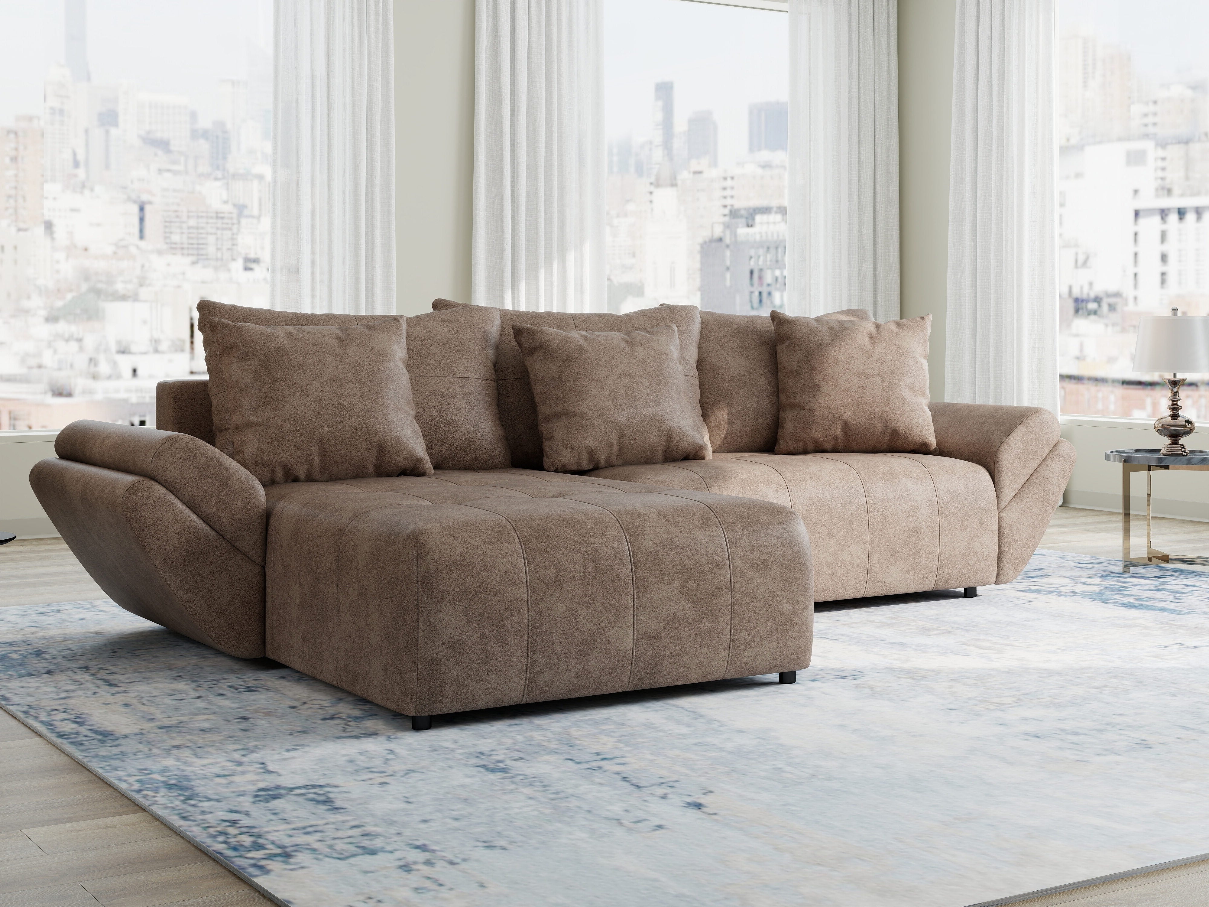 Colțar extensibil dumonde cu ladă de depozitare si sezut confortabil din spuma HR, Berlin Tobago Maro280x185 cm