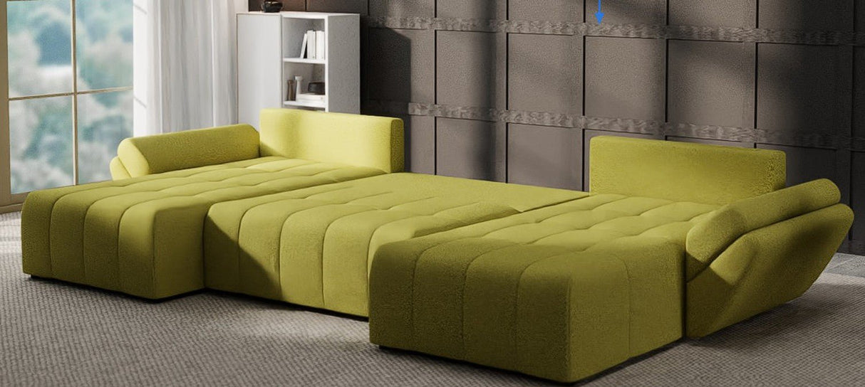Colțar extensibil dumonde cu ladă de depozitare si sezut confortabil din spuma HR, Berlin U Enjoy Verde 380x180 cm Fabrica
