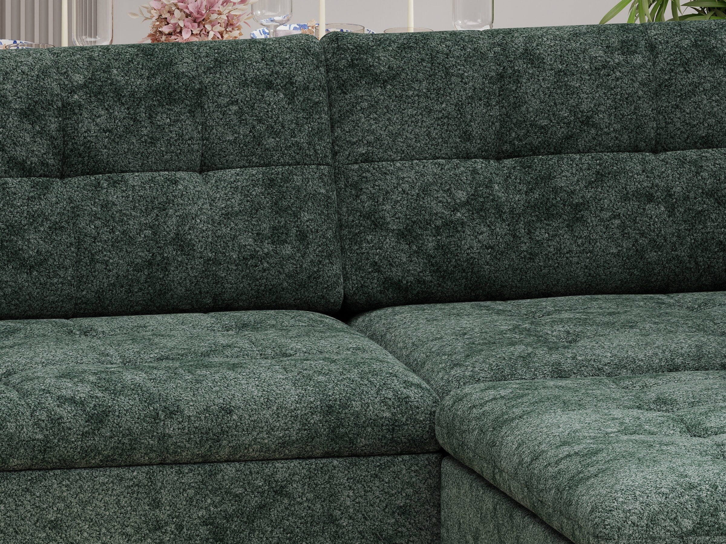 Colțar extensibil dumonde cu ladă de depozitare și șezut confortabil din spumă HR, Merkur XL Euphoria Verde 256x217 cm II