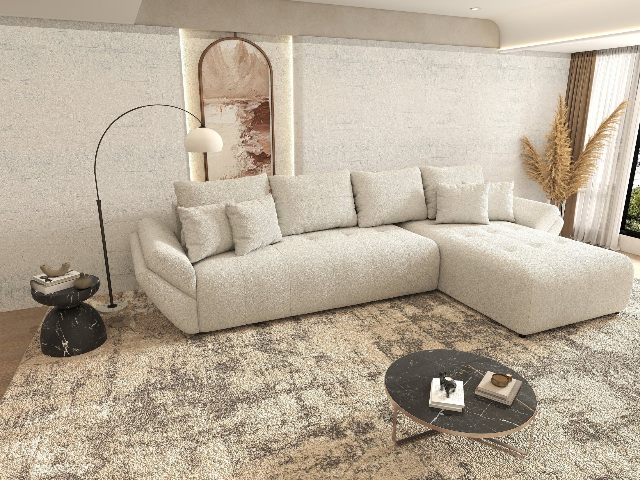 Colțar extensibil dumonde cu ladă de depozitare si sezut confortabil din spuma HR, Berlin XL Euphoria Ivory 350x185 cm II