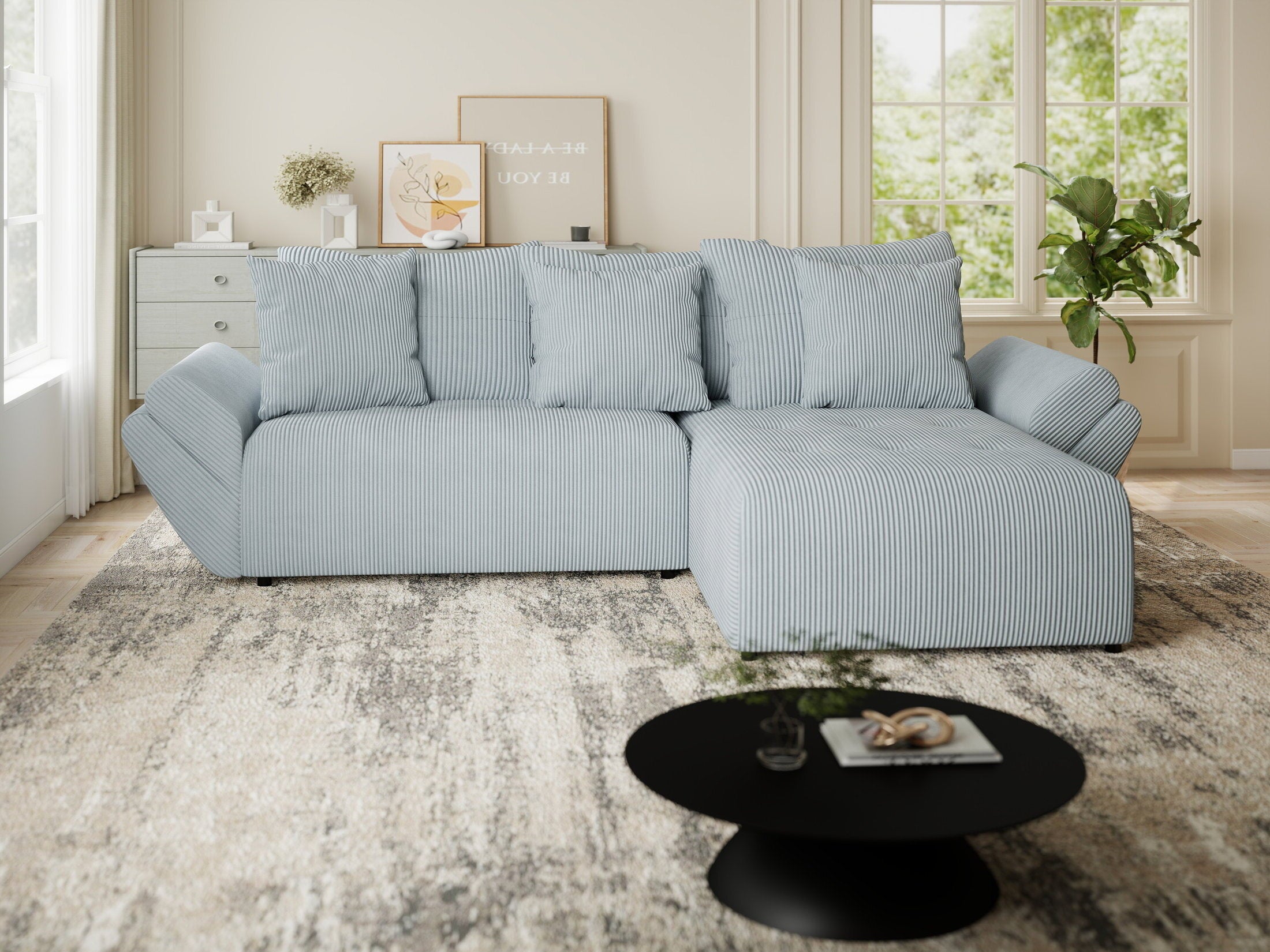 Colțar extensibil dumonde cu ladă de depozitare si sezut confortabil din spuma HR, Berlin Zoom Gri Mint 280x185 cm II