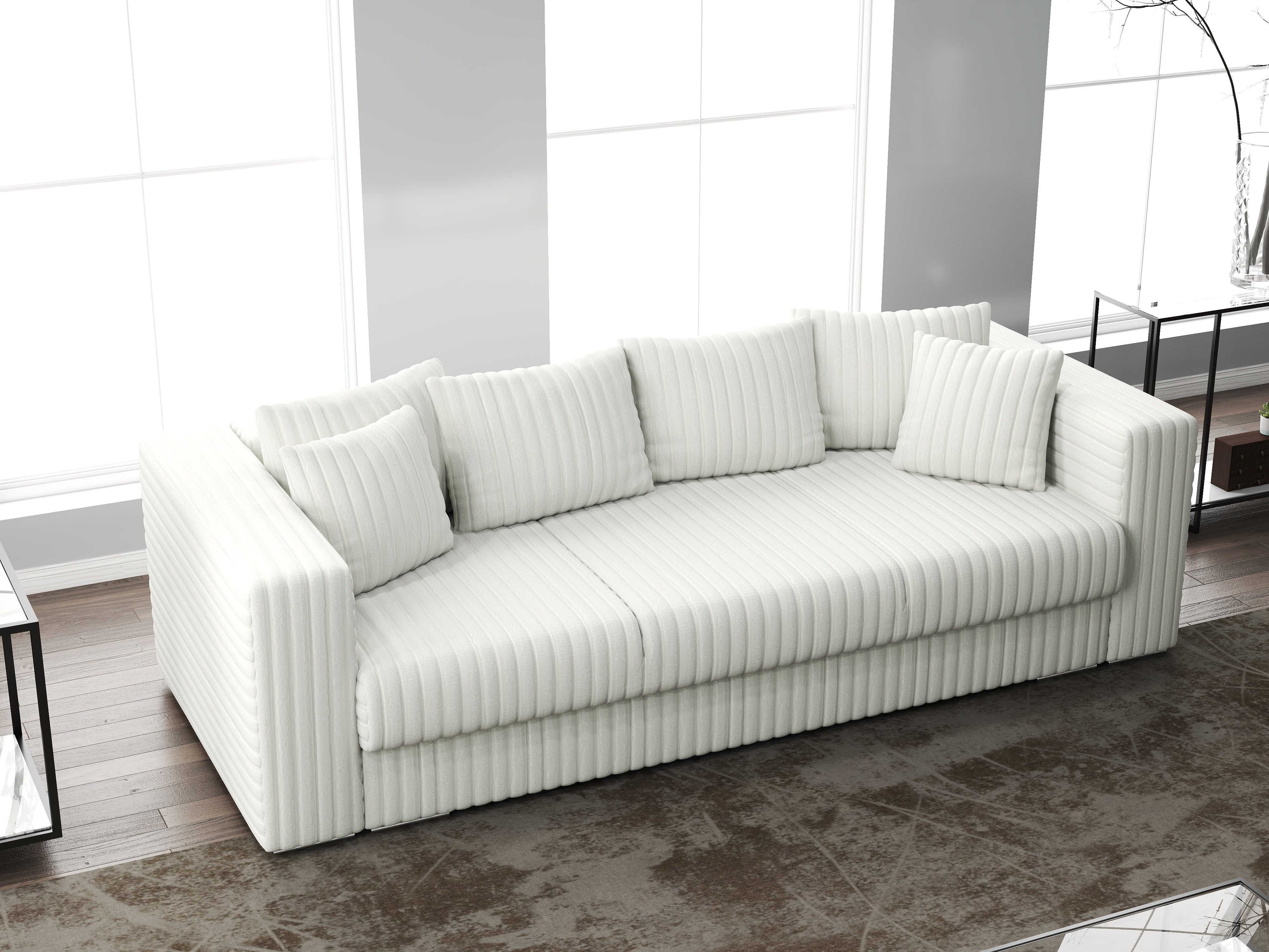 Canapea extensibilă dumonde cu ladă de depozitare si sezut confortabil din spuma HR, Gloria Ambience White 240x100 cm Fabrica