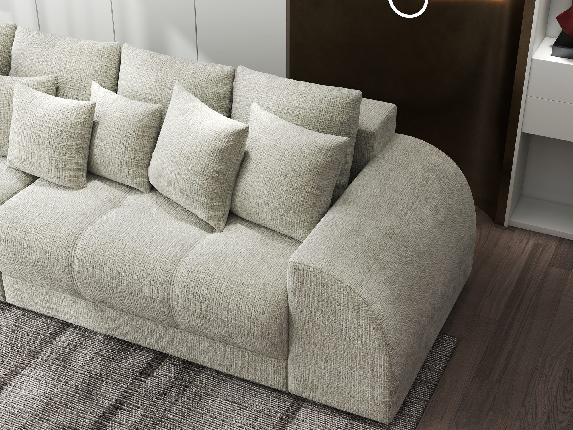 Canapea extensibilă dumonde cu 2 lăzi de depozitare si sezut confortabil din spuma high-density, Verona Cremona Bej 04 310x100 cm