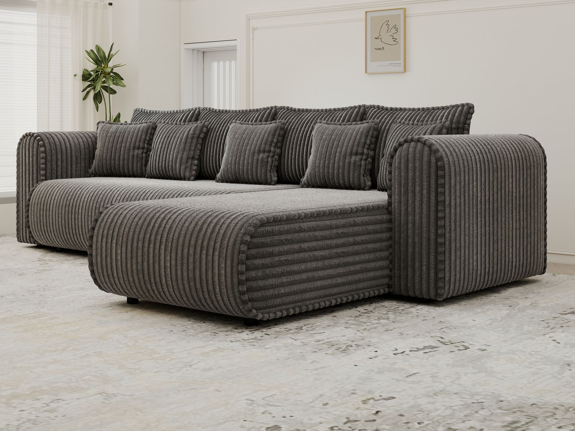 Colțar extensibil dumonde cu ladă de depozitare si sezut confortabil din spuma high-density, Monaco XL Tilia Grafit II 340x185 cm