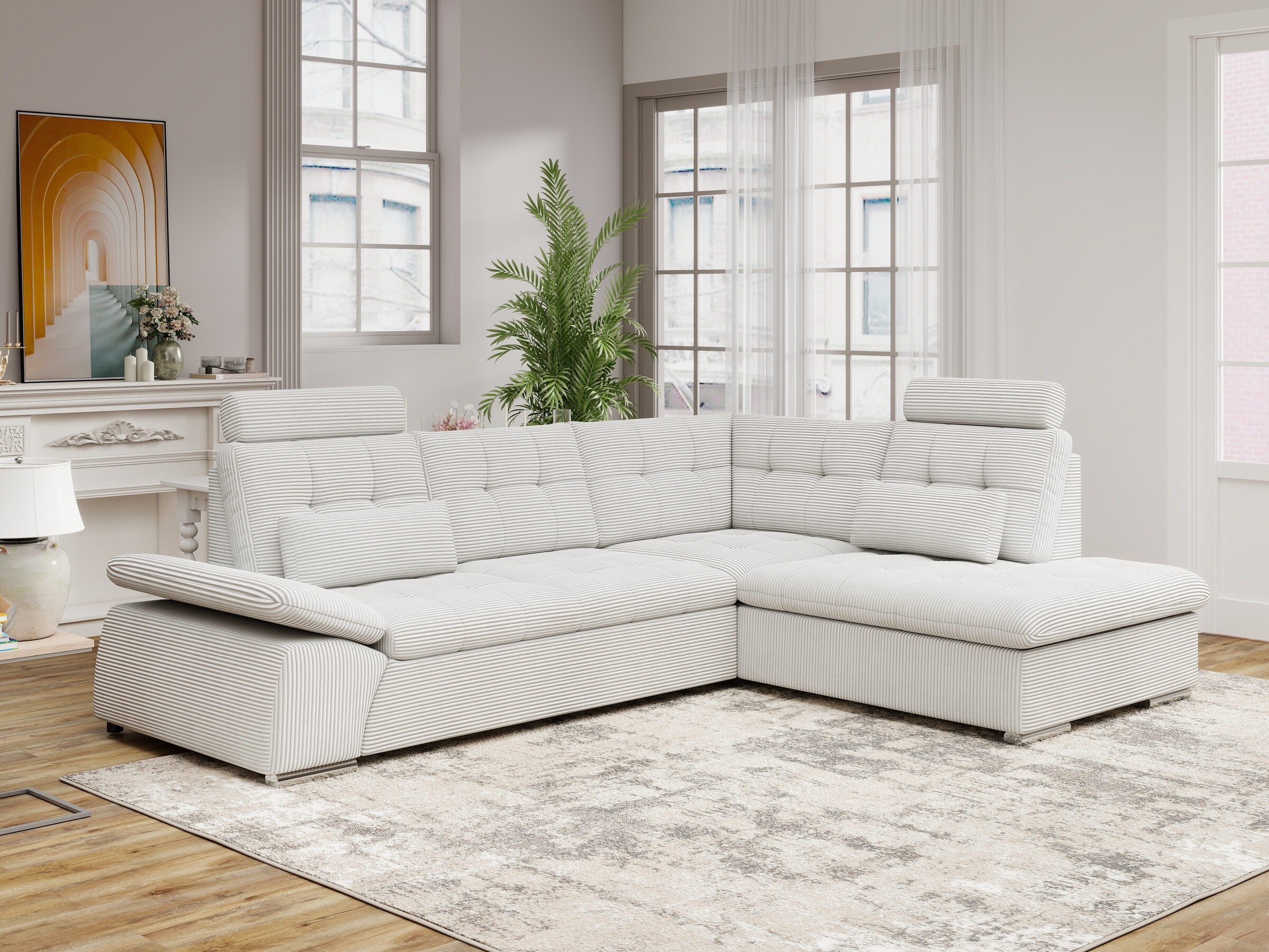 Colțar extensibil dumonde cu ladă de depozitare și șezut confortabil din spumă HR, Merkur XL Zoom Gri 256x217 cm II