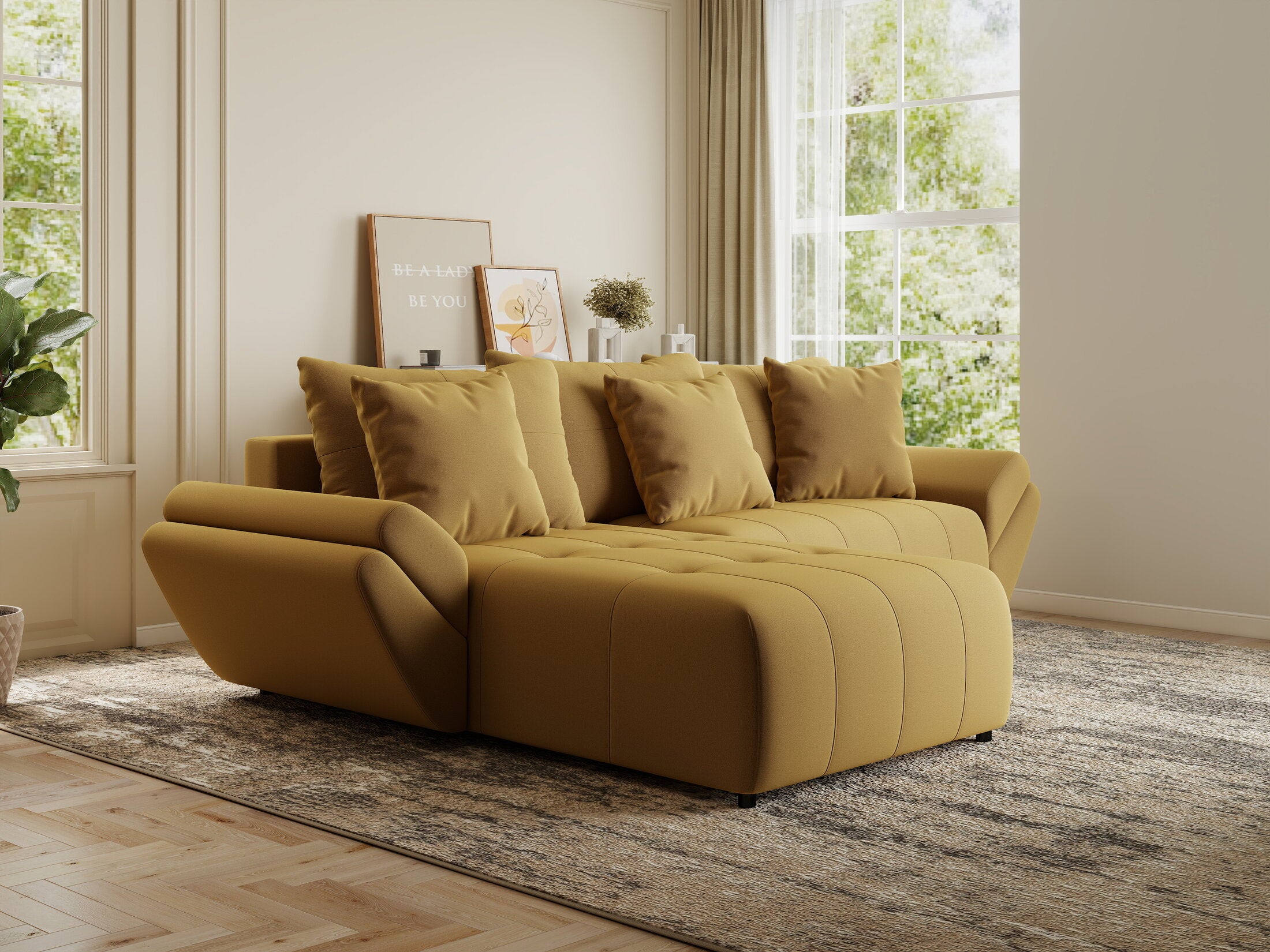 Colțar extensibil dumonde cu ladă de depozitare si sezut confortabil din spuma HR, Berlin Royal Galben Mustar 280x185 cm