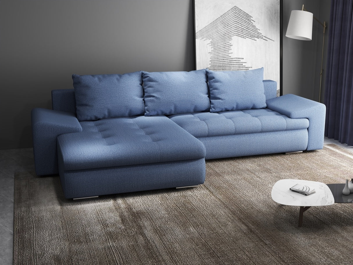 Colțar extensibil dumonde cu ladă de depozitare si sezut confortabil din spuma HR, Leonardo Enjoy Albastru 255x193 cm