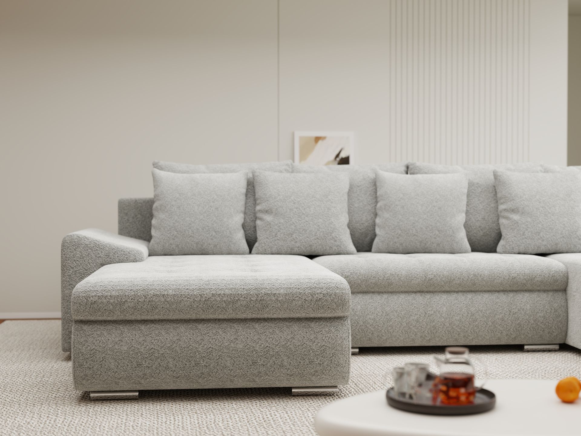 Colțar extensibil dumonde cu ladă de depozitare si sezut confortabil din spuma high-density, Leonardo U Arena Gri 15 360x185 cm
