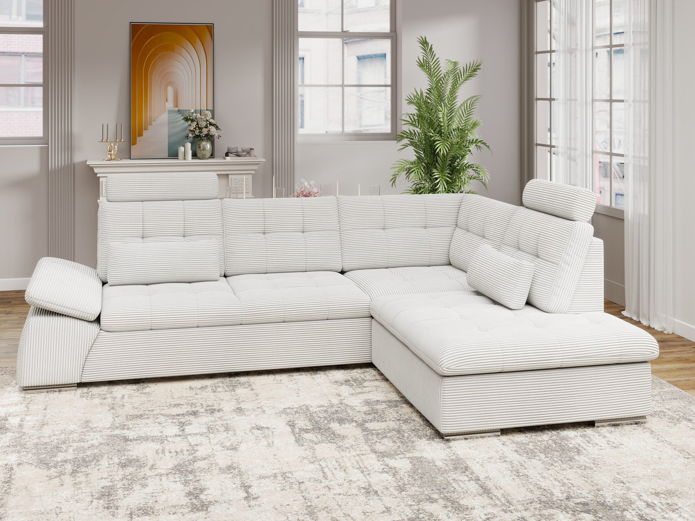 Colțar extensibil dumonde cu ladă de depozitare și șezut confortabil din spumă HR, Merkur XL Zoom Gri 256x217 cm II