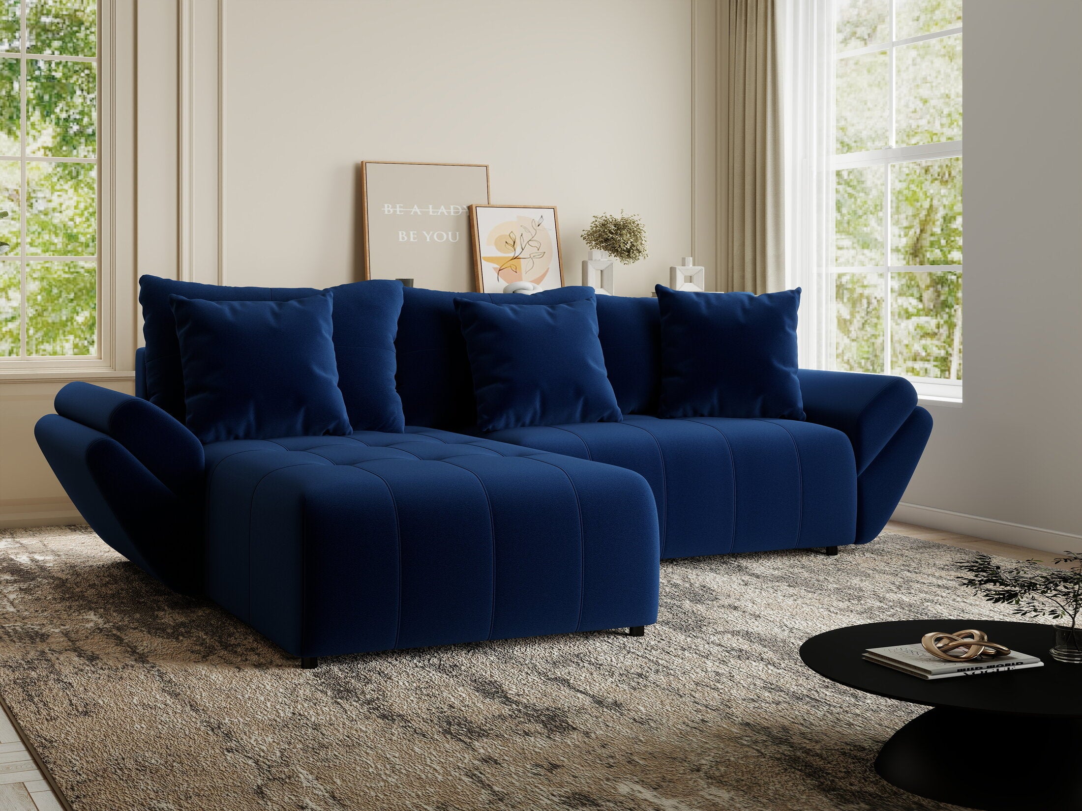 Colțar extensibil dumonde cu ladă de depozitare si sezut confortabil din spuma HR, Berlin Royal Albastru Navy 280x185 cm