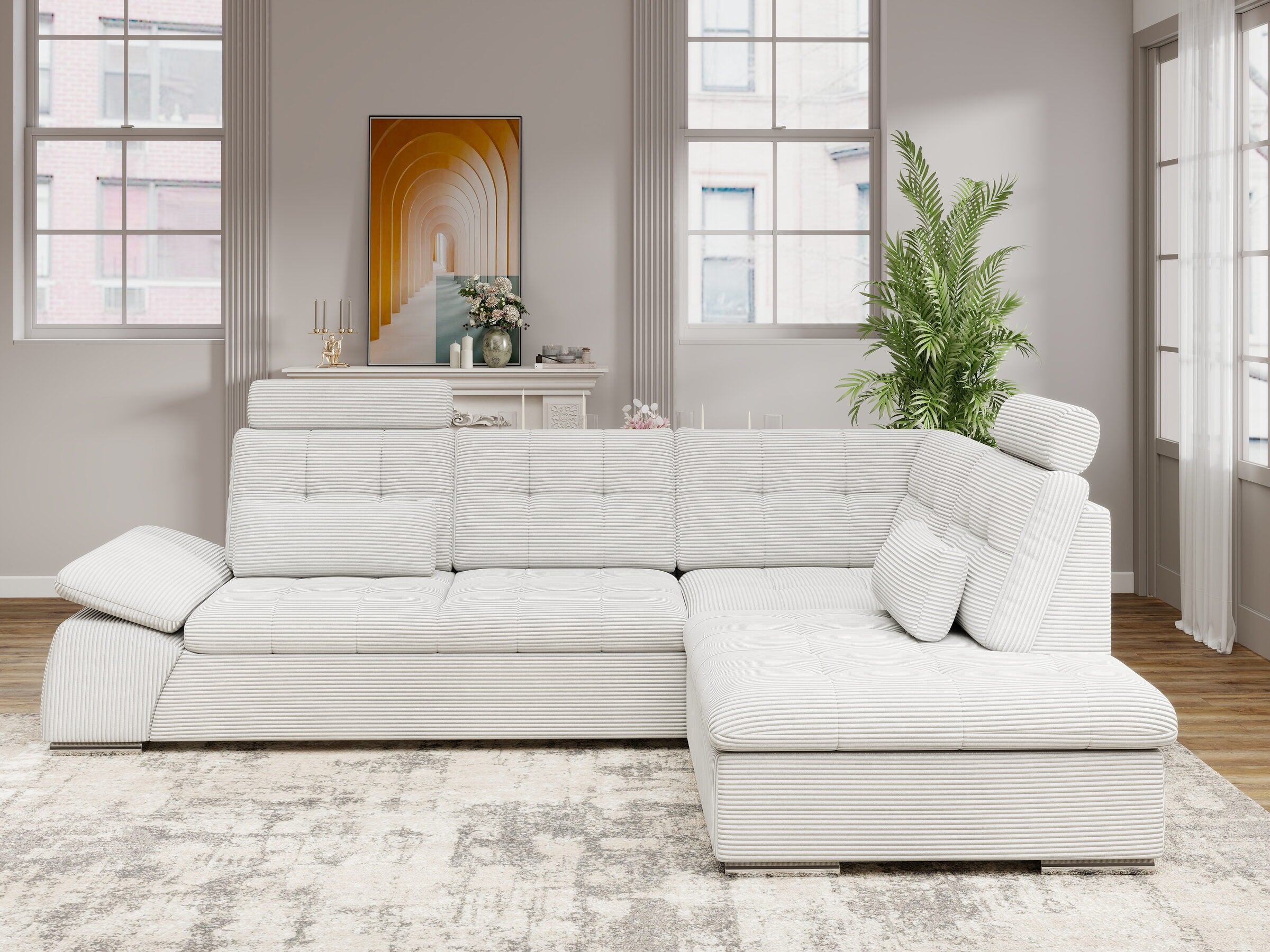 Colțar extensibil dumonde cu ladă de depozitare și șezut confortabil din spumă HR, Merkur XL Zoom Gri 256x217 cm II