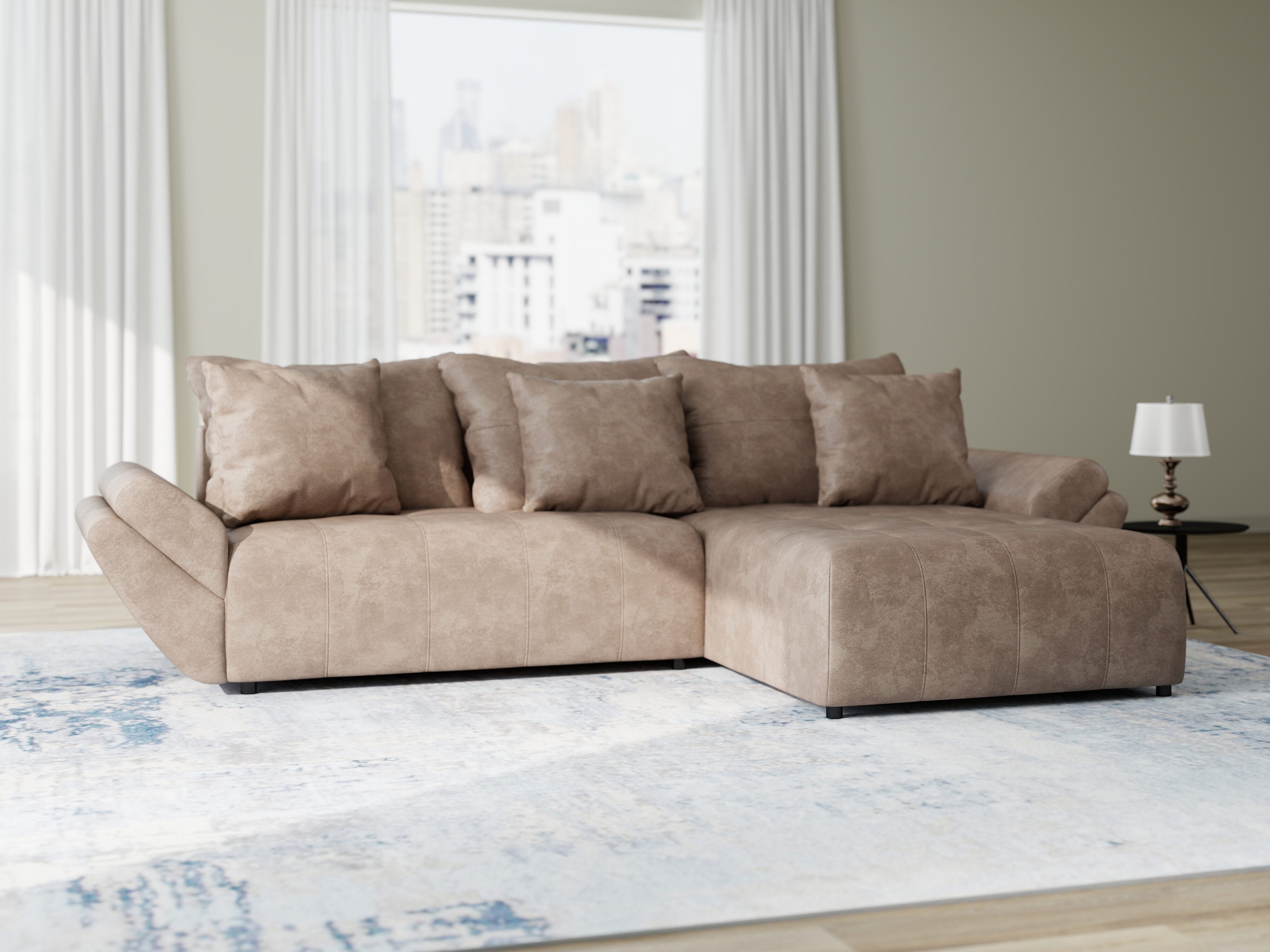 Colțar extensibil dumonde cu ladă de depozitare si sezut confortabil din spuma HR, Berlin Tobago Maro 280x185 cm II