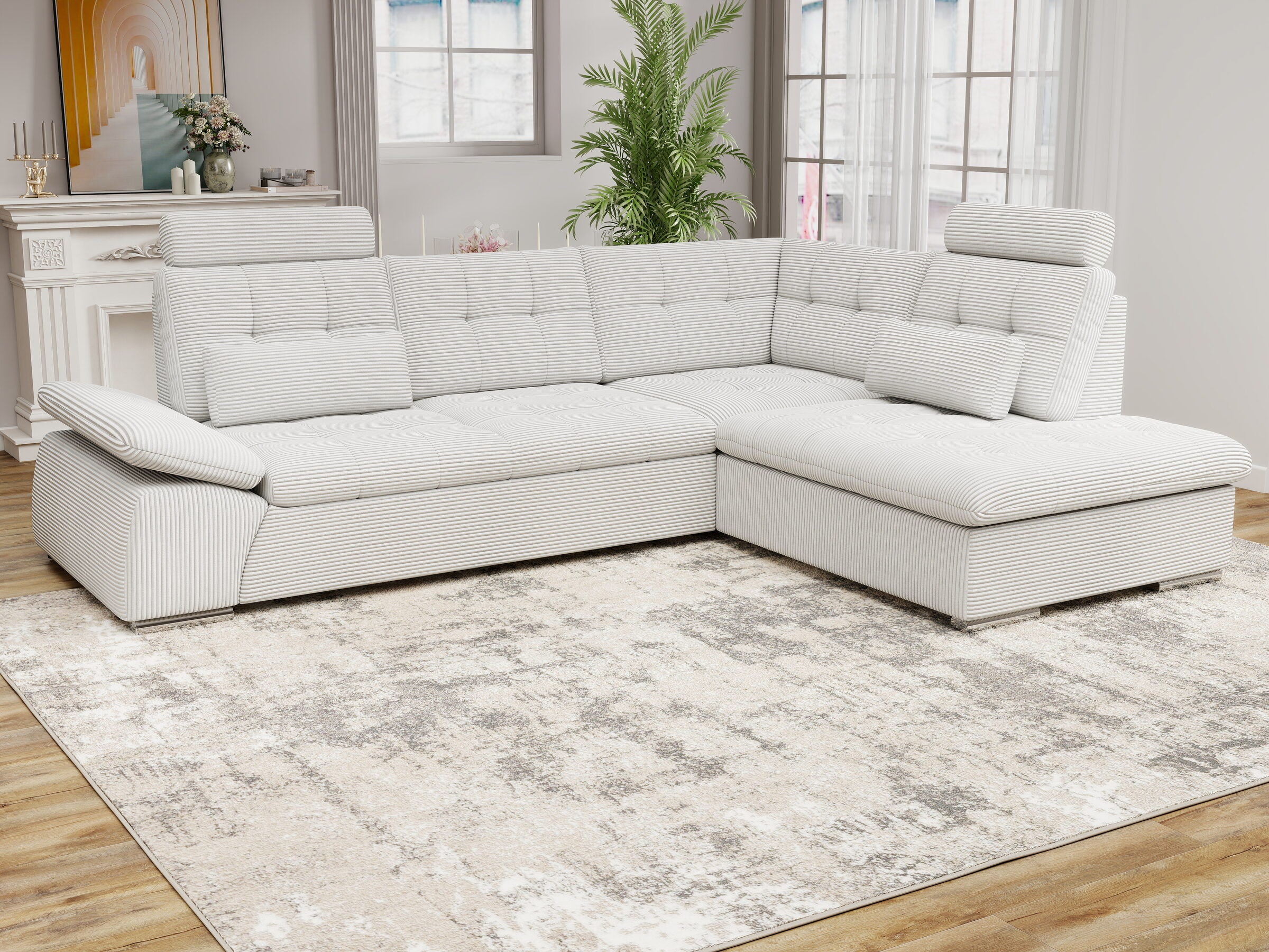 Colțar extensibil dumonde cu ladă de depozitare și șezut confortabil din spumă HR, Merkur XL Zoom Gri 256x217 cm II