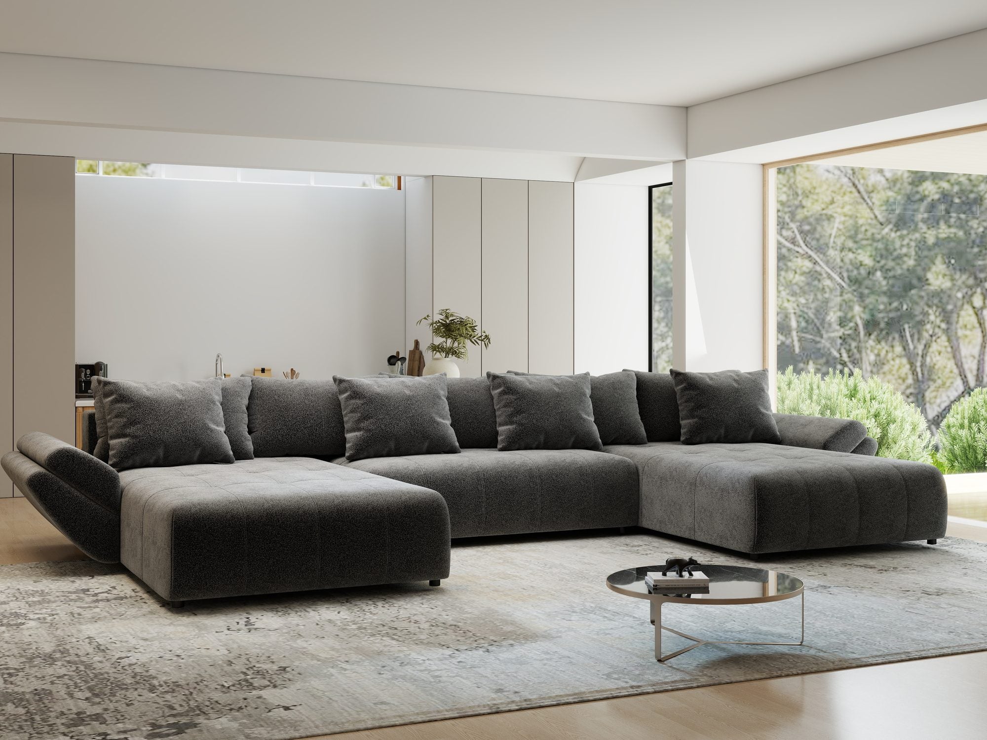 Colțar extensibil dumonde cu ladă de depozitare si sezut confortabil din spuma high-density, Berlin U Quelle Gri 92 380x180 cm