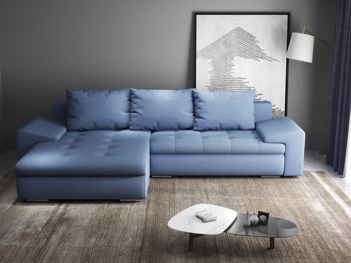 Colțar extensibil dumonde cu ladă de depozitare si sezut confortabil din spuma HR, Leonardo Enjoy Albastru 255x193 cm