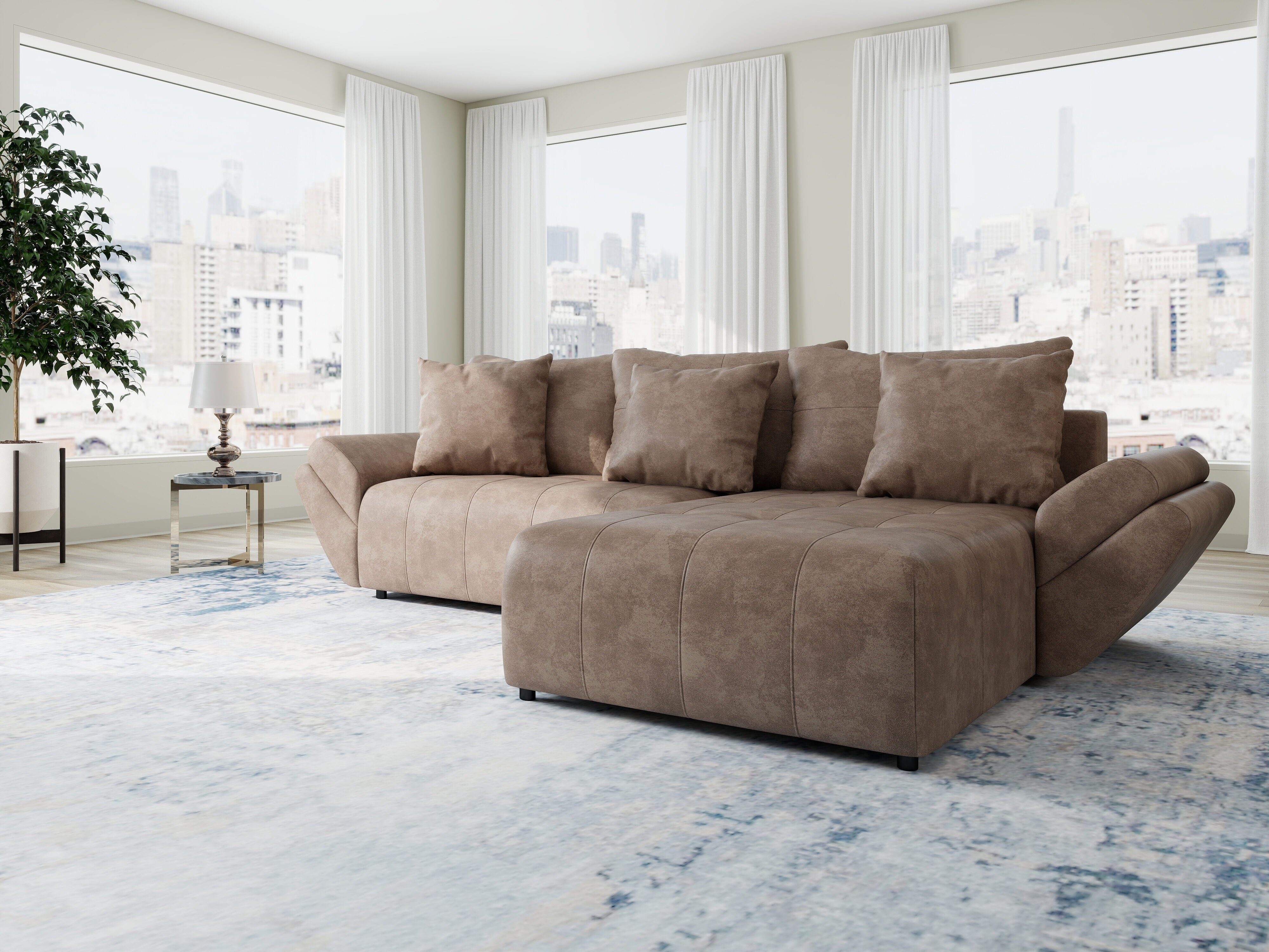 Colțar extensibil dumonde cu ladă de depozitare si sezut confortabil din spuma HR, Berlin Tobago Maro 280x185 cm II