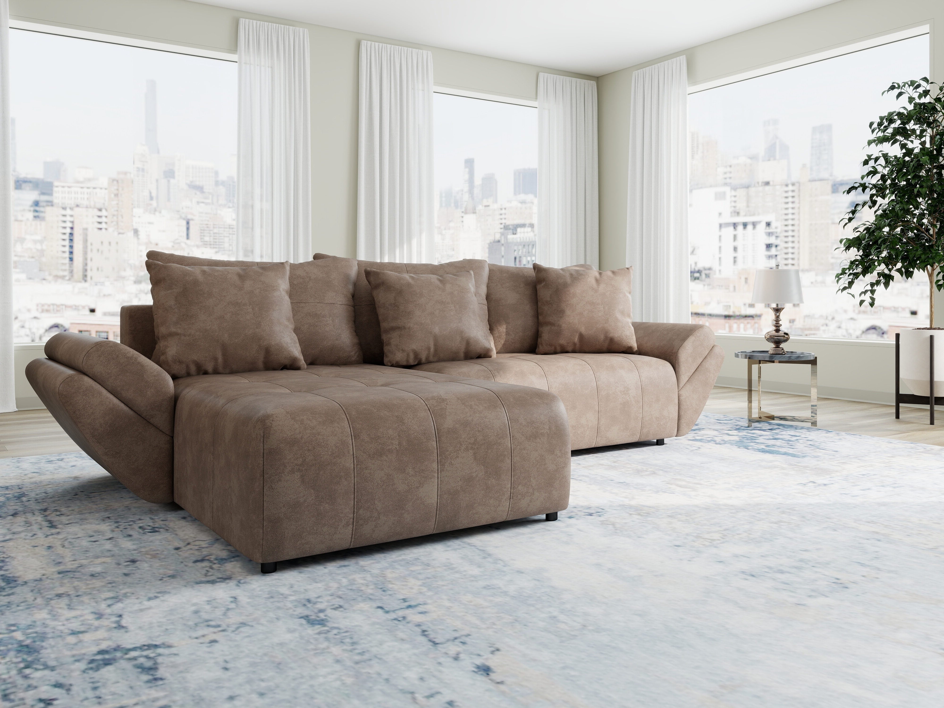 Colțar extensibil dumonde cu ladă de depozitare si sezut confortabil din spuma HR, Berlin Tobago Maro280x185 cm