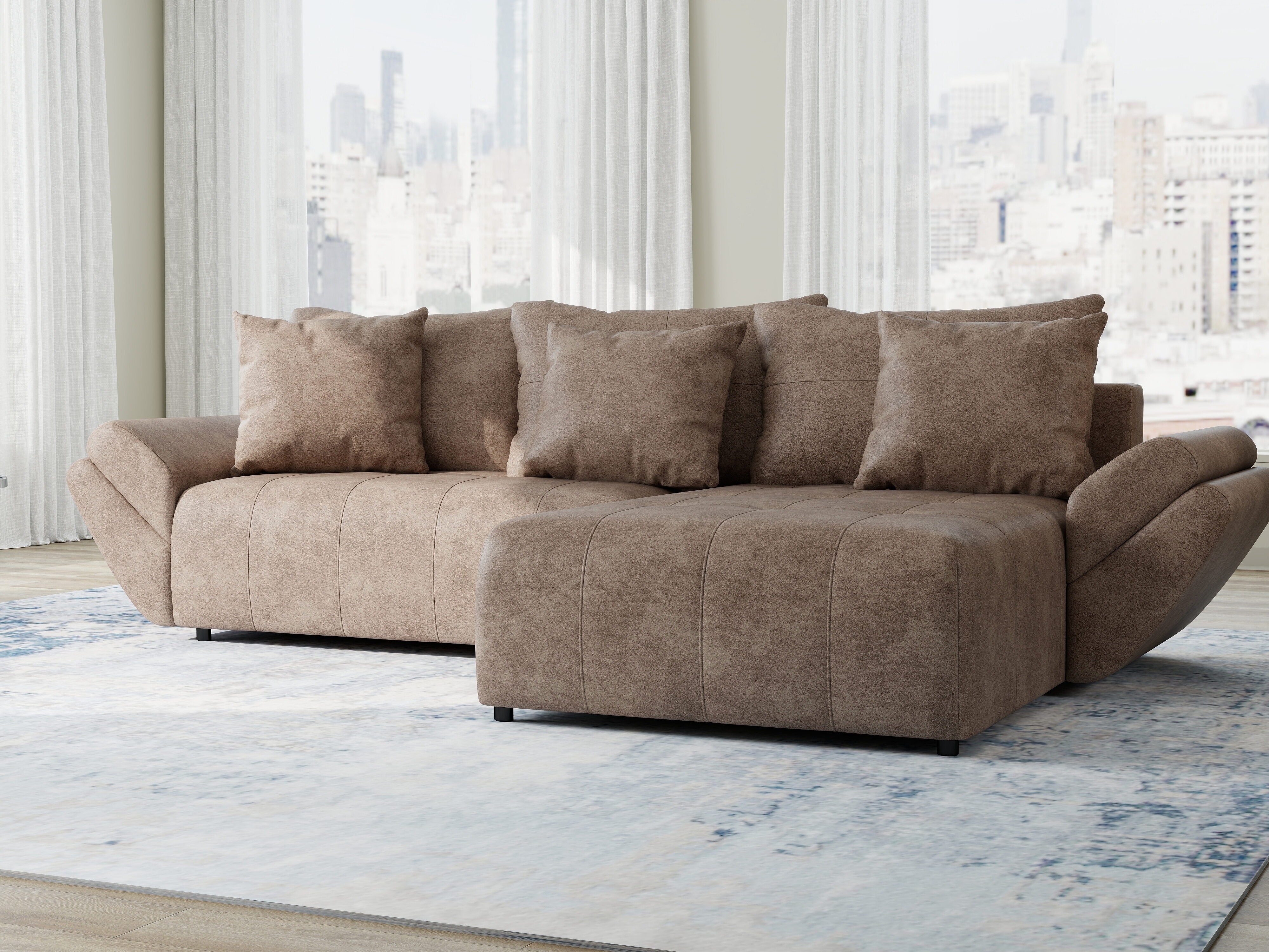 Colțar extensibil dumonde cu ladă de depozitare si sezut confortabil din spuma HR, Berlin Tobago Maro 280x185 cm II