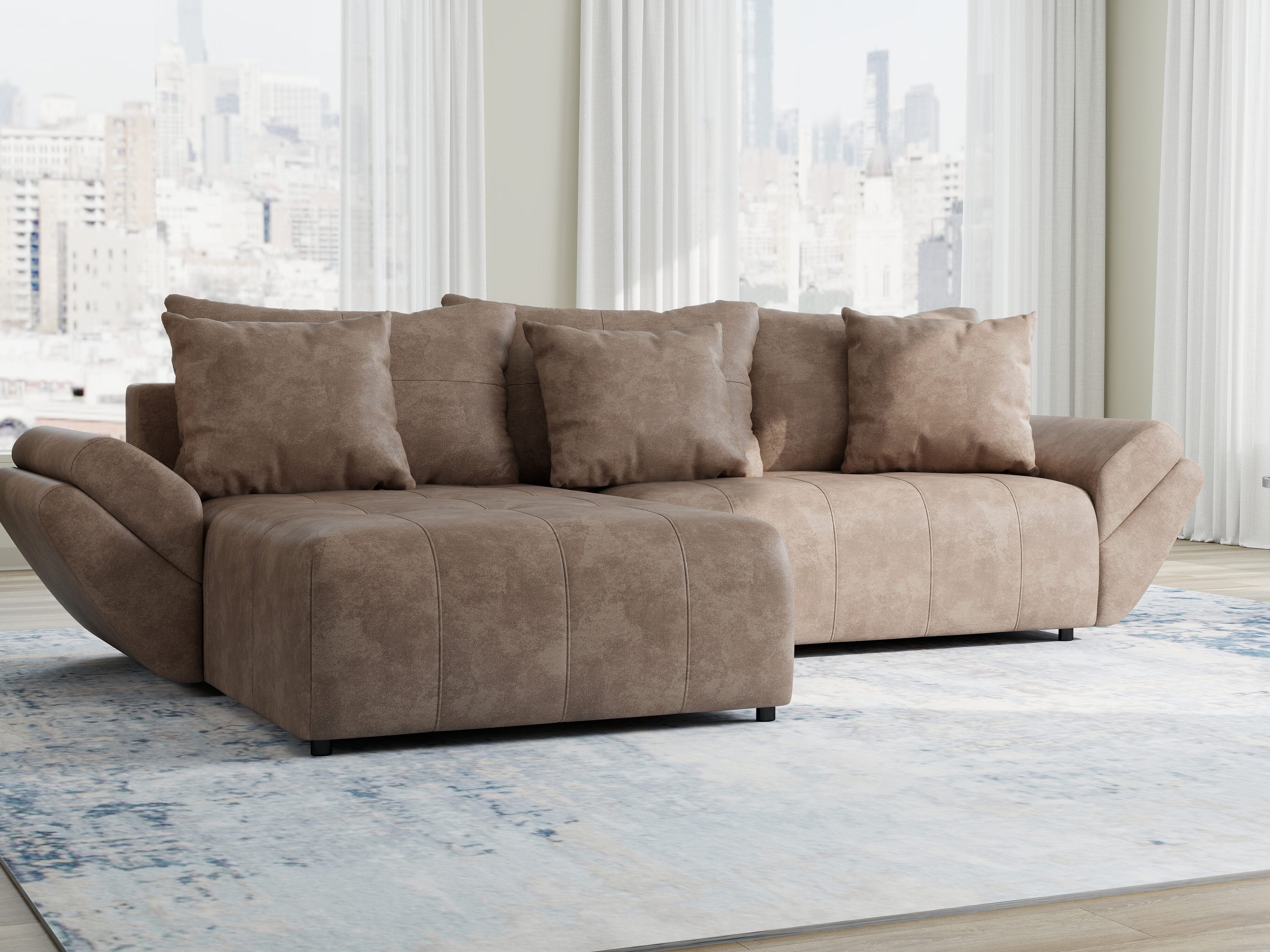 Colțar extensibil dumonde cu ladă de depozitare si sezut confortabil din spuma HR, Berlin Tobago Maro280x185 cm