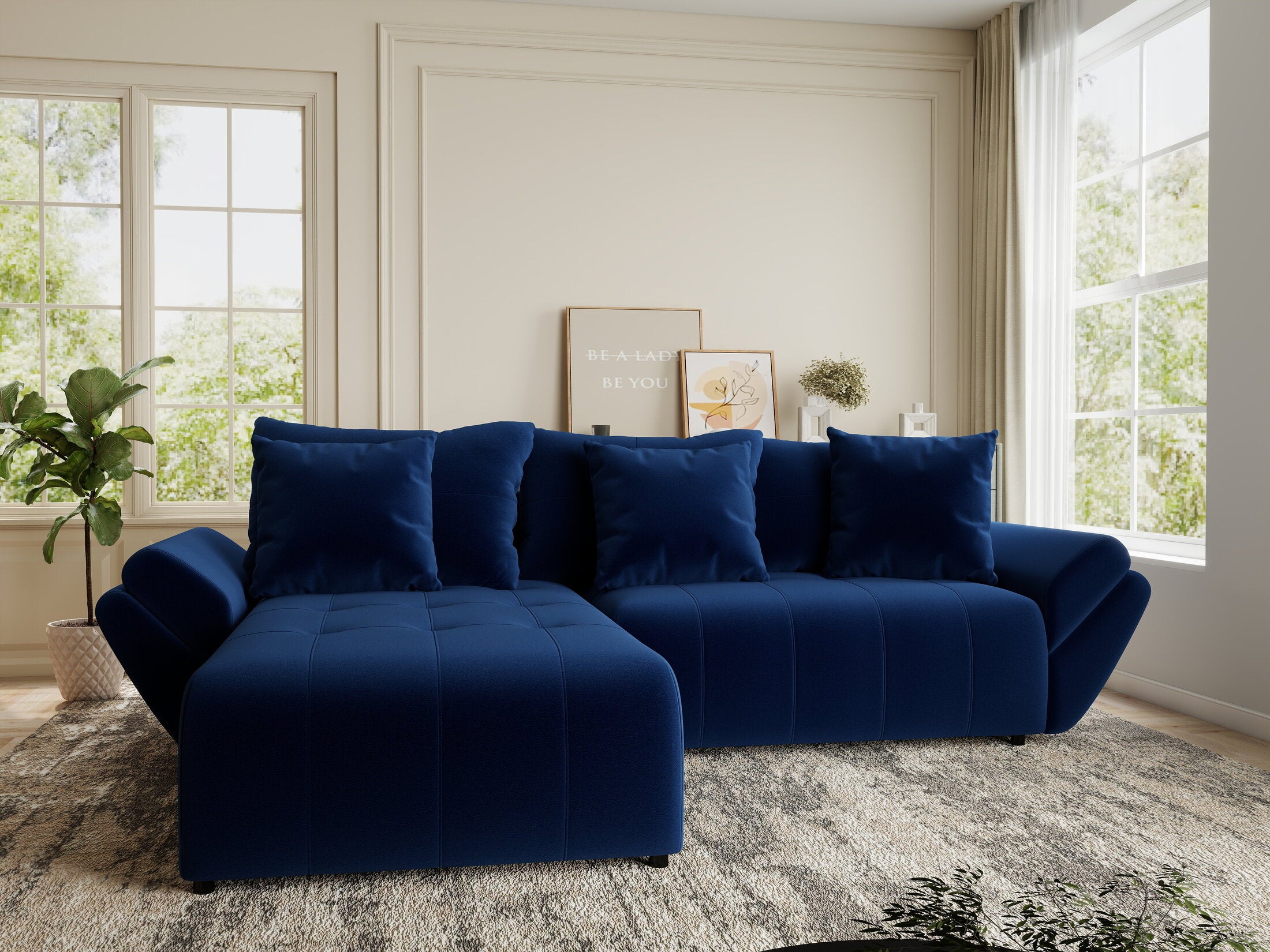 Colțar extensibil dumonde cu ladă de depozitare si sezut confortabil din spuma HR, Berlin Royal Albastru Navy 280x185 cm