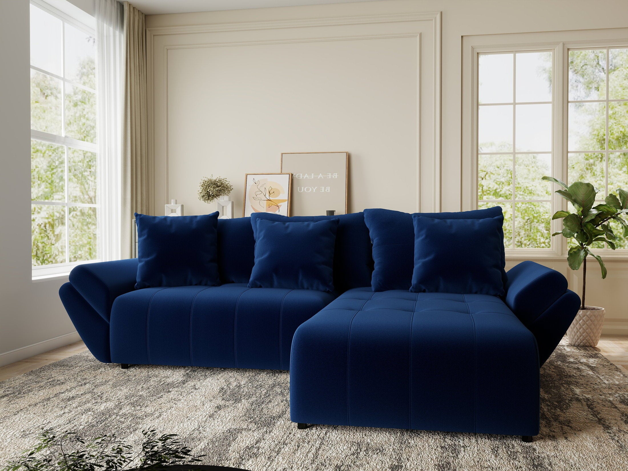 Colțar extensibil dumonde cu ladă de depozitare si sezut confortabil din spuma HR, Berlin Royal Albastru Navy 280x185 cm II