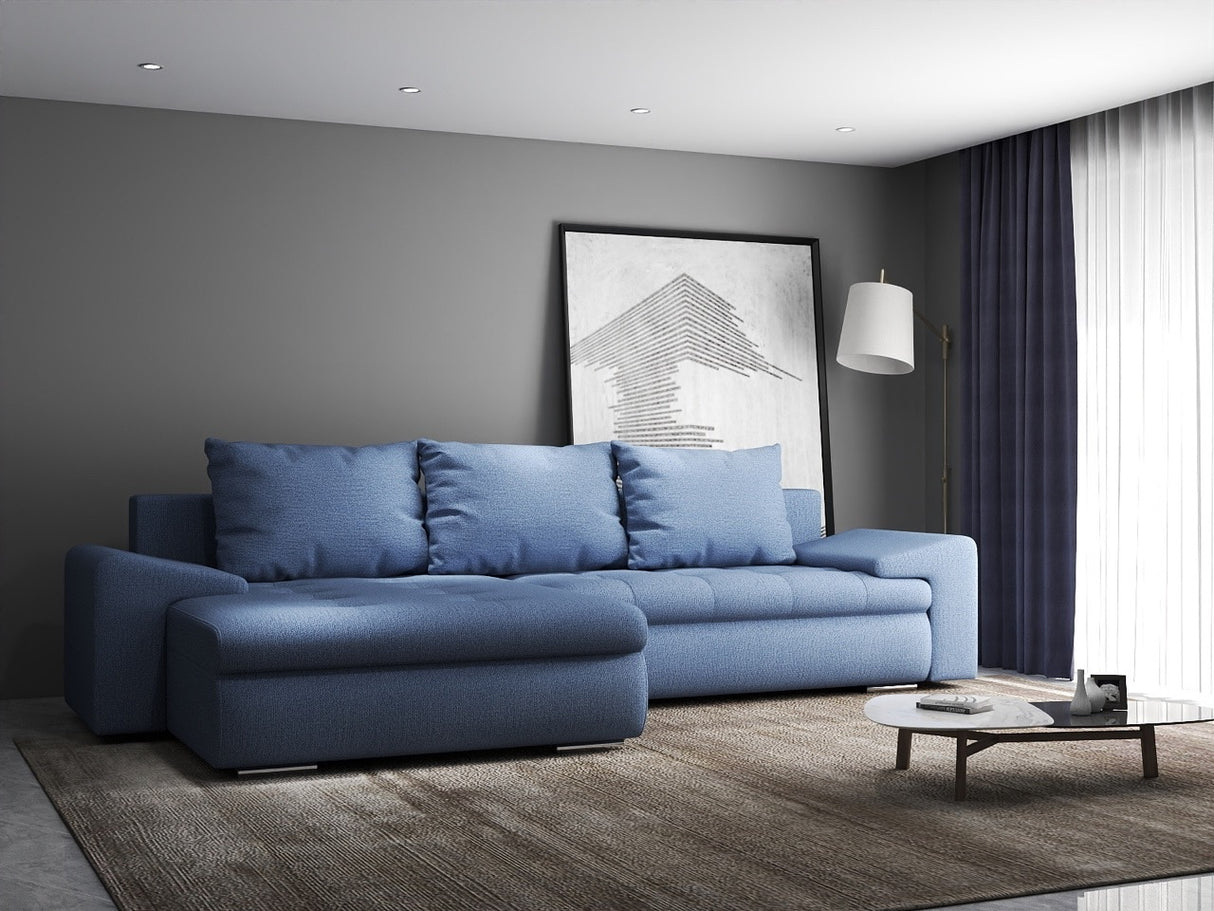 Colțar extensibil dumonde cu ladă de depozitare si sezut confortabil din spuma HR, Leonardo Enjoy Albastru 255x193 cm