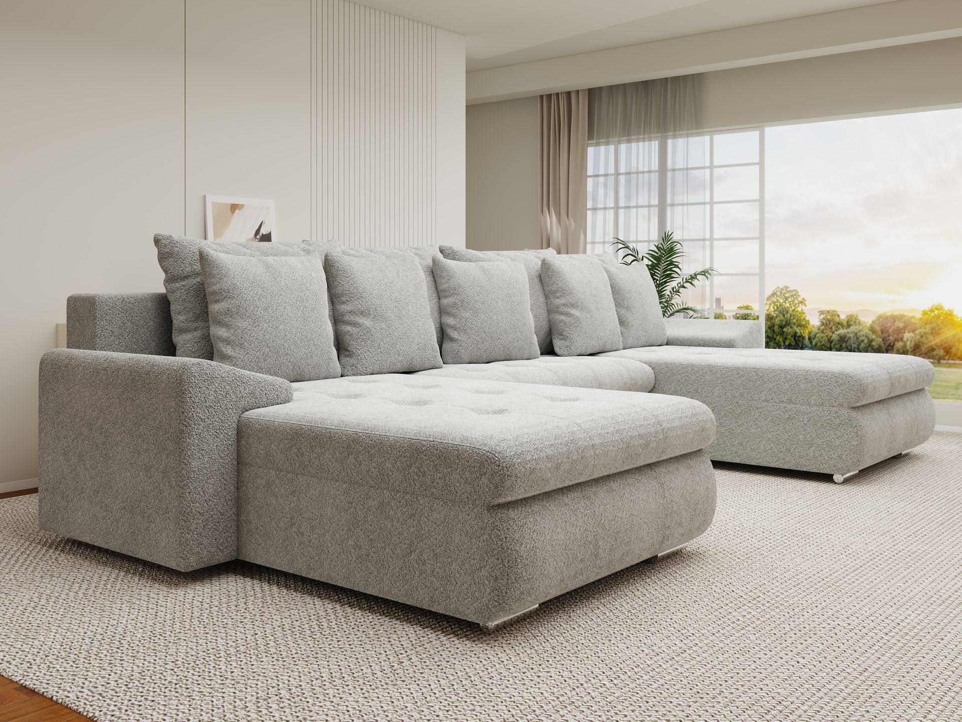 Colțar extensibil dumonde cu ladă de depozitare si sezut confortabil din spuma high-density, Leonardo U Arena Gri 15 360x185 cm