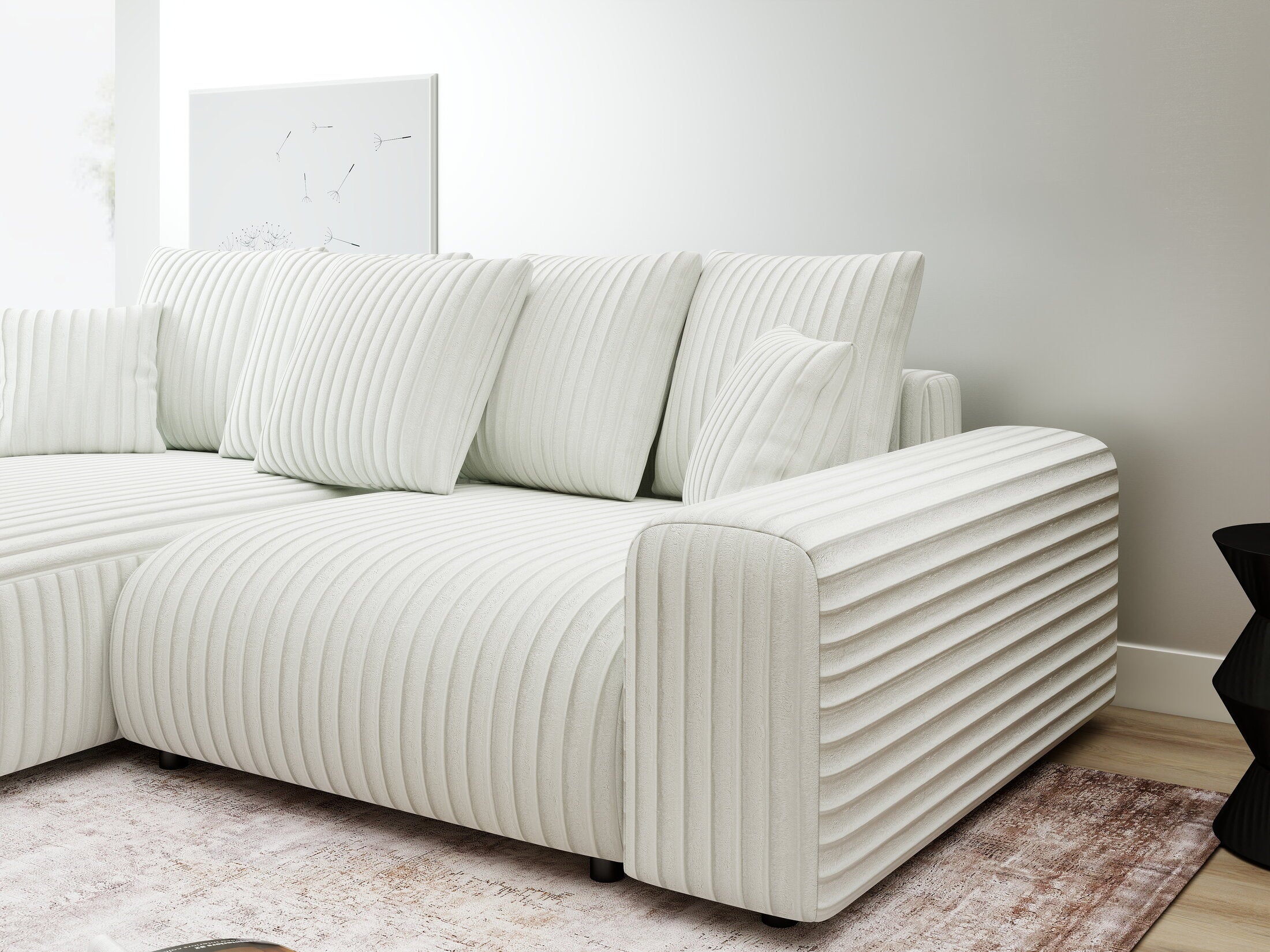 Colțar extensibil dumonde cu ladă de depozitare și șezut confortabil din spumă HR, Luma Ambience Alb 255x168 cm