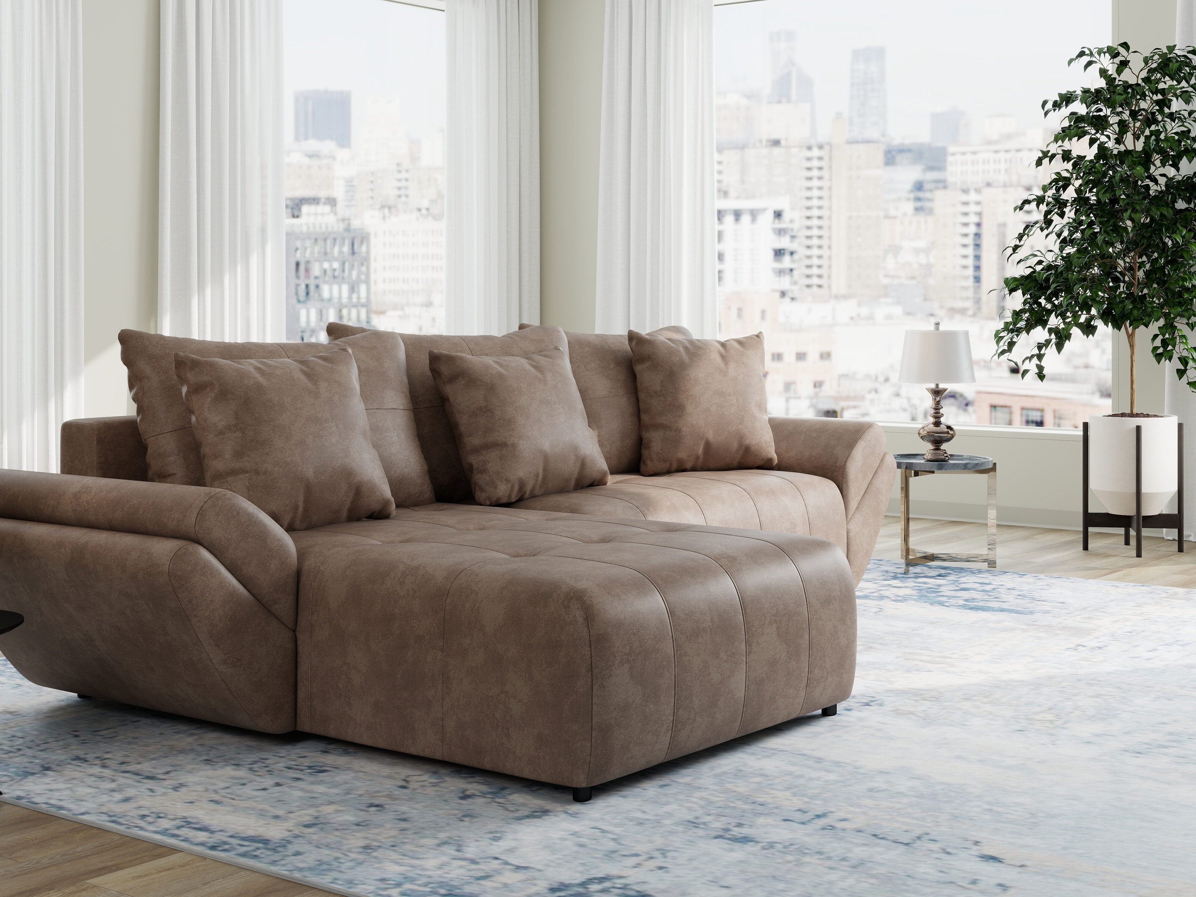 Colțar extensibil dumonde cu ladă de depozitare si sezut confortabil din spuma HR, Berlin Tobago Maro280x185 cm