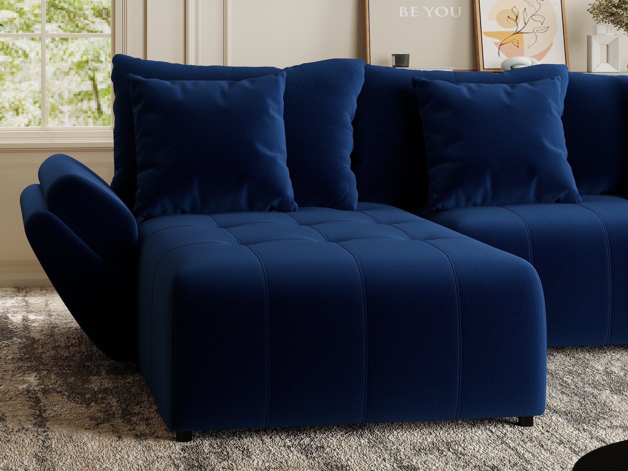 Colțar extensibil dumonde cu ladă de depozitare si sezut confortabil din spuma HR, Berlin Royal Albastru Navy 280x185 cm