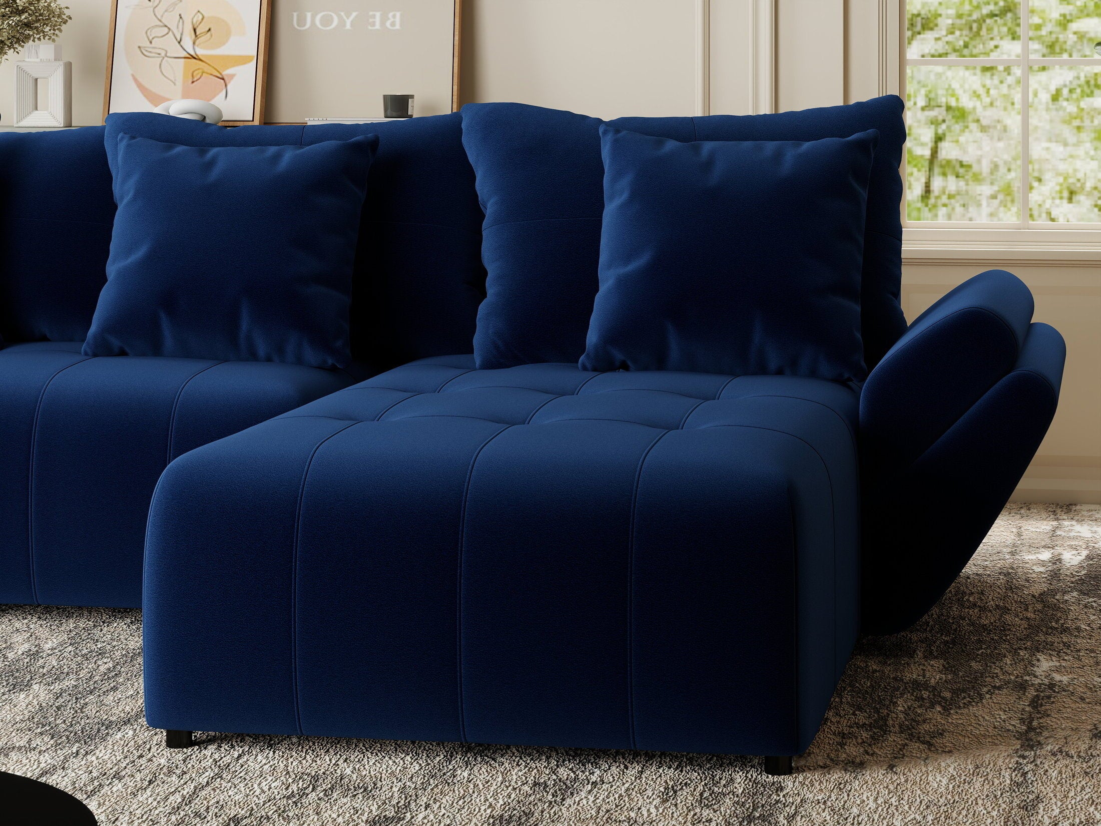 Colțar extensibil dumonde cu ladă de depozitare si sezut confortabil din spuma HR, Berlin Royal Albastru Navy 280x185 cm II