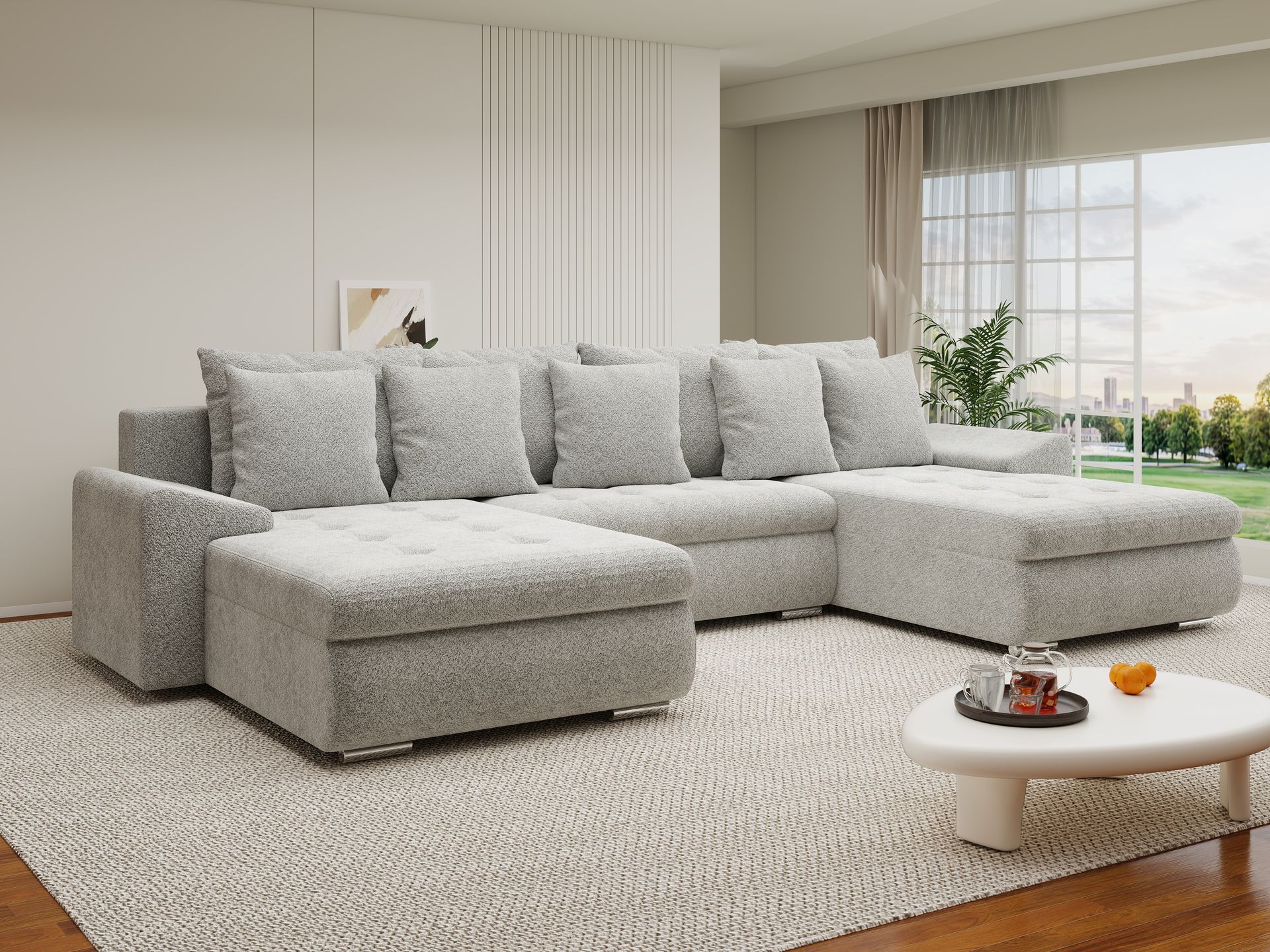 Colțar extensibil dumonde cu ladă de depozitare si sezut confortabil din spuma high-density, Leonardo U Arena Gri 15 360x185 cm