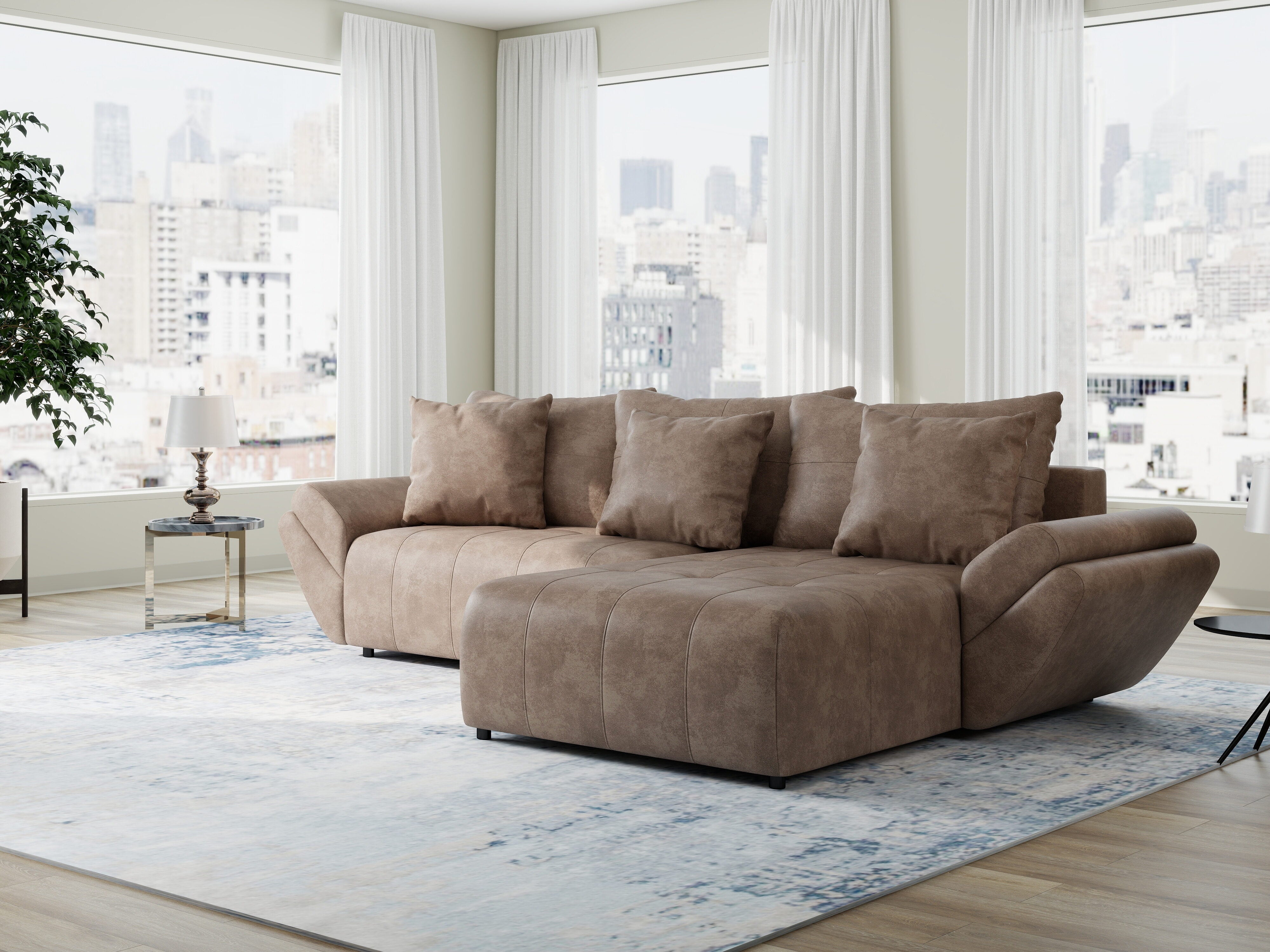 Colțar extensibil dumonde cu ladă de depozitare si sezut confortabil din spuma HR, Berlin Tobago Maro 280x185 cm II