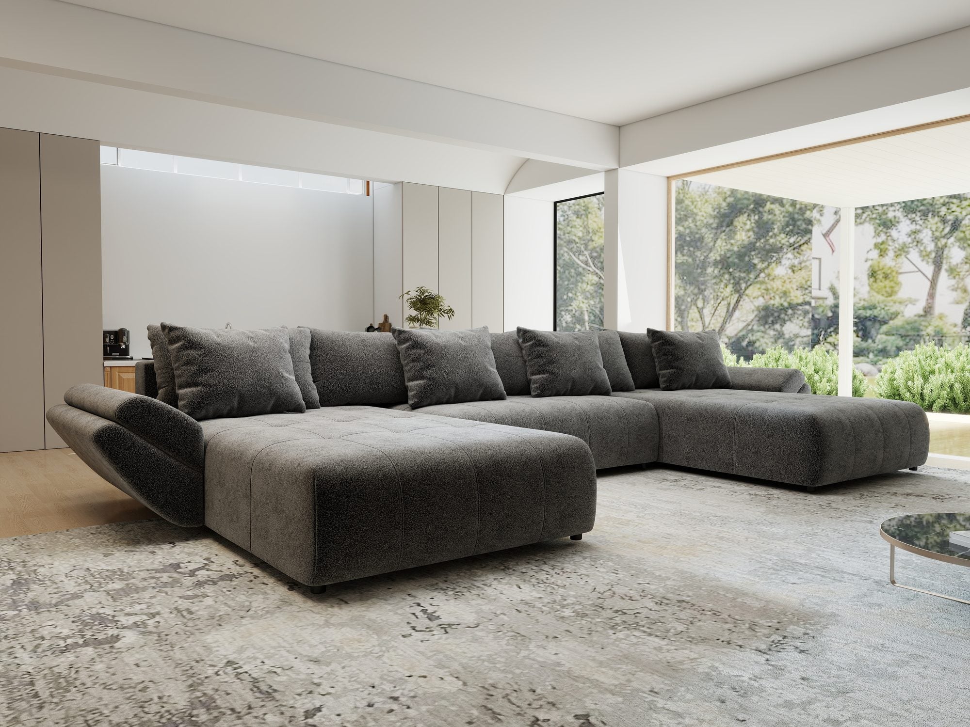 Colțar extensibil dumonde cu ladă de depozitare si sezut confortabil din spuma high-density, Berlin U Quelle Gri 92 380x180 cm