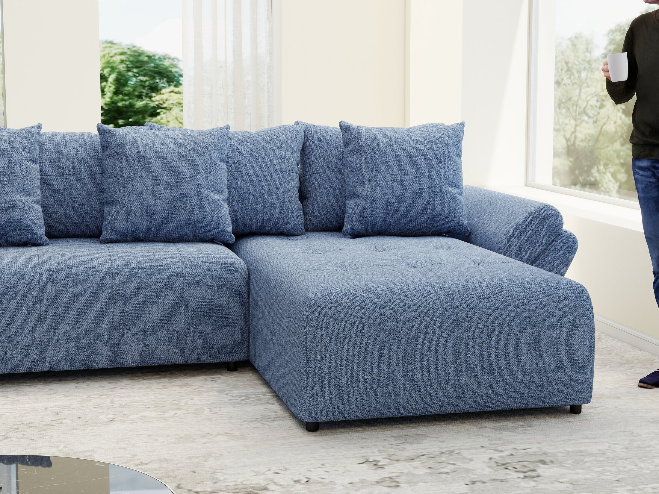 Colțar extensibil dumonde cu ladă de depozitare Berlin U Enjoy Blue 400x185 cm