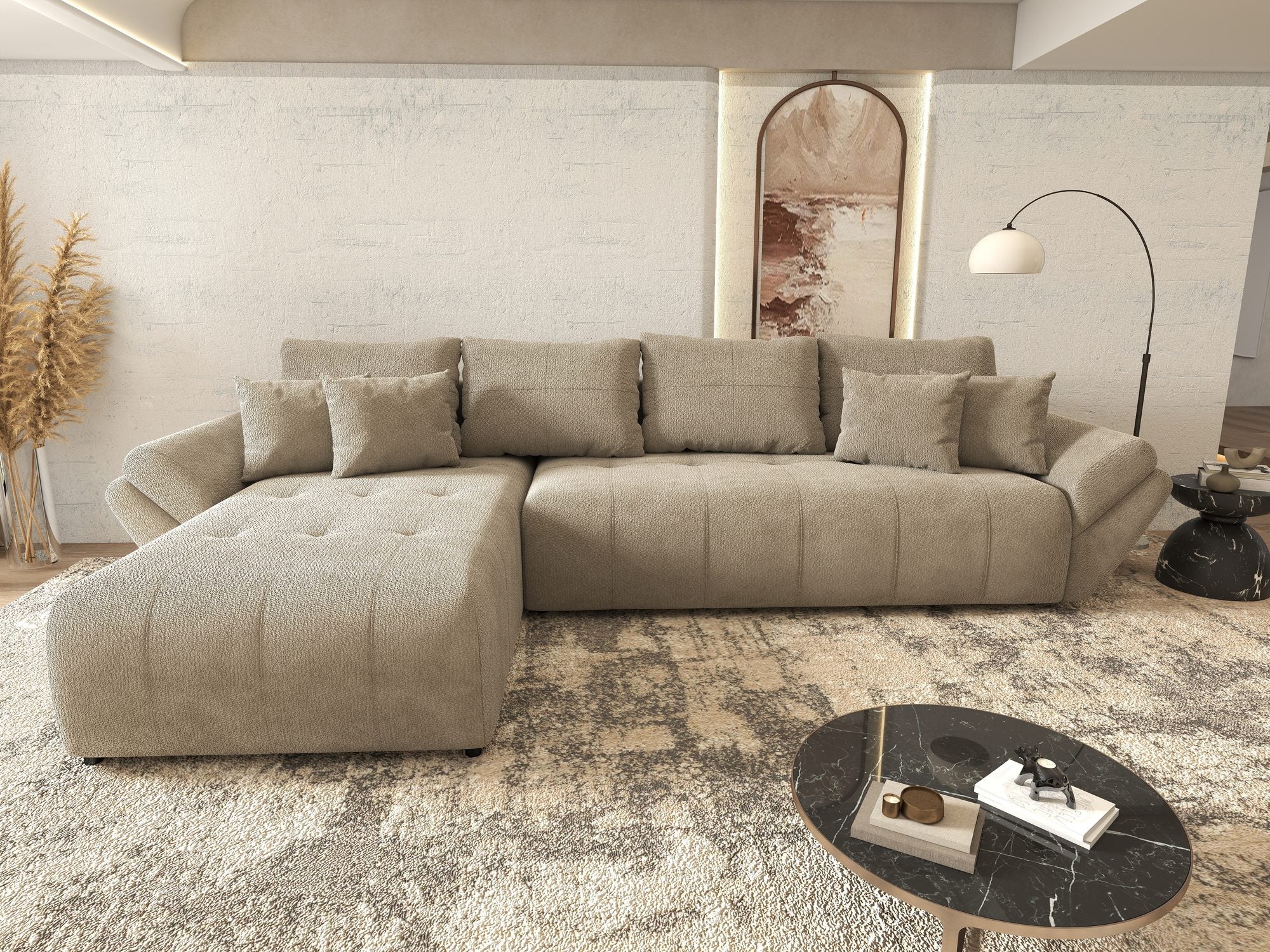 Colțar extensibil dumonde cu ladă de depozitare si sezut confortabil din spuma high-density, Berlin XL Vibe Maro 21 350x185 cm