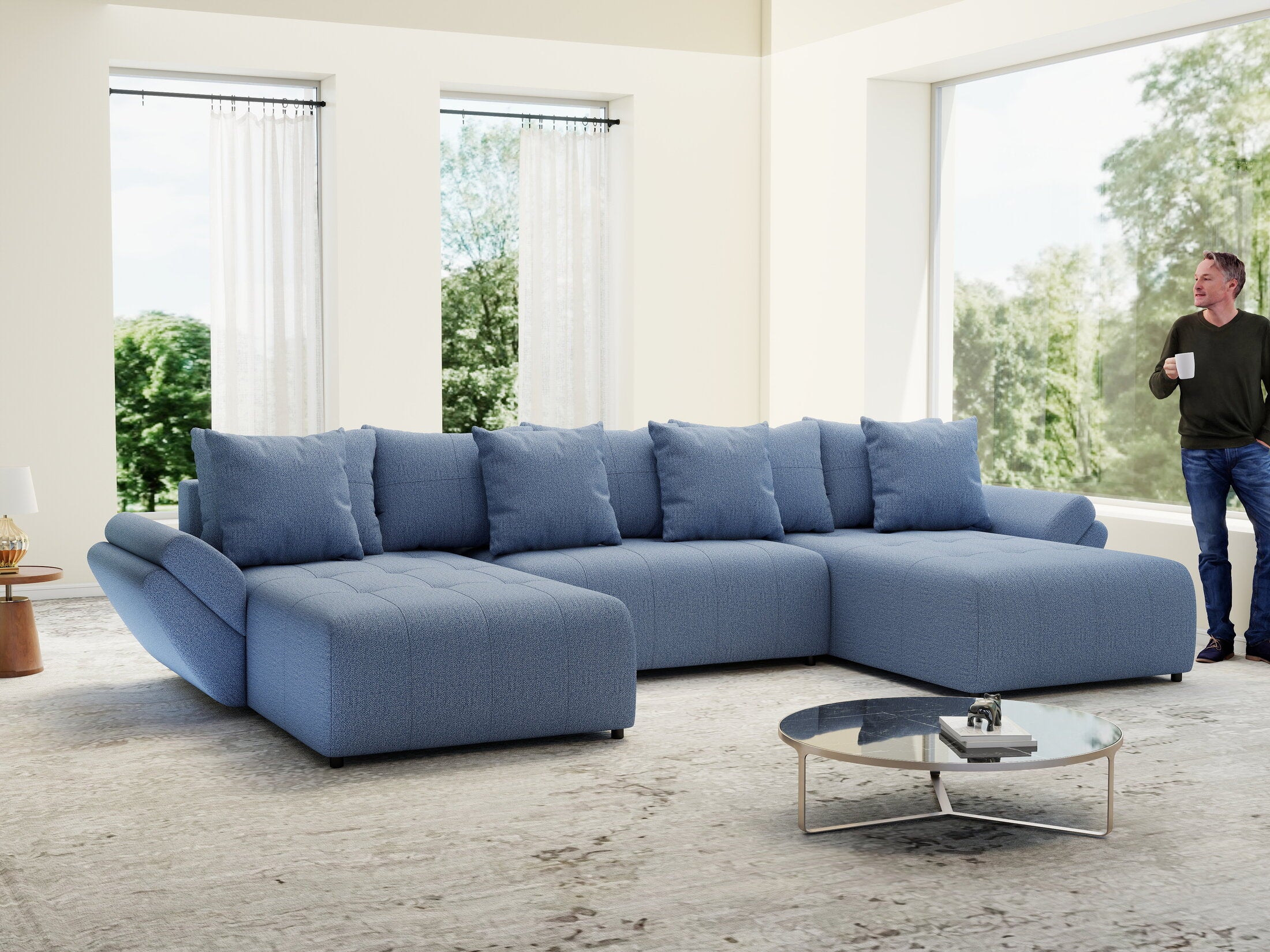 Colțar extensibil dumonde cu ladă de depozitare Berlin U Enjoy Blue 400x185 cm