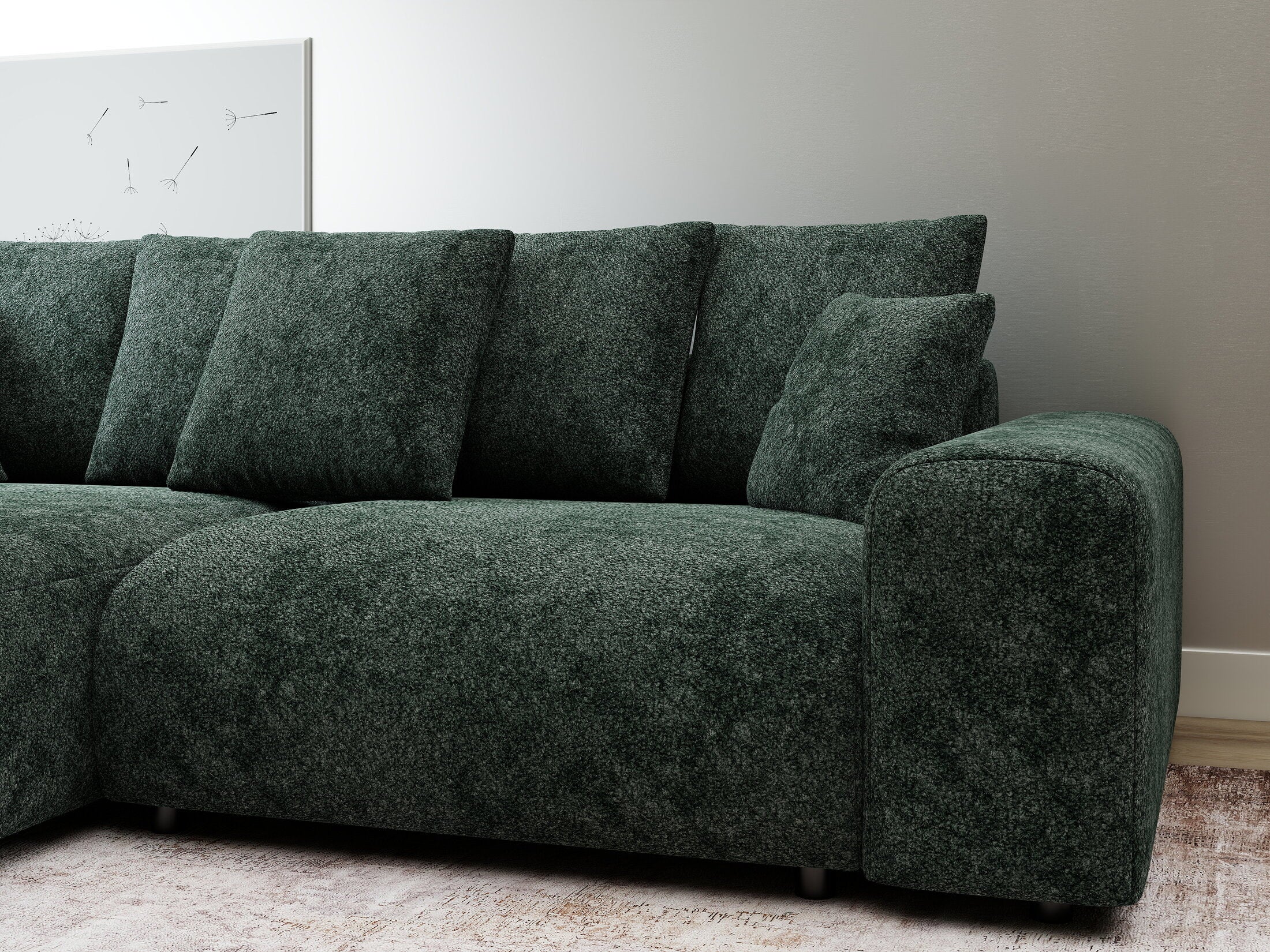 Colțar extensibil dumonde cu ladă de depozitare și șezut confortabil din spumă HR, Luma Euphoria Verde 255x168 cm