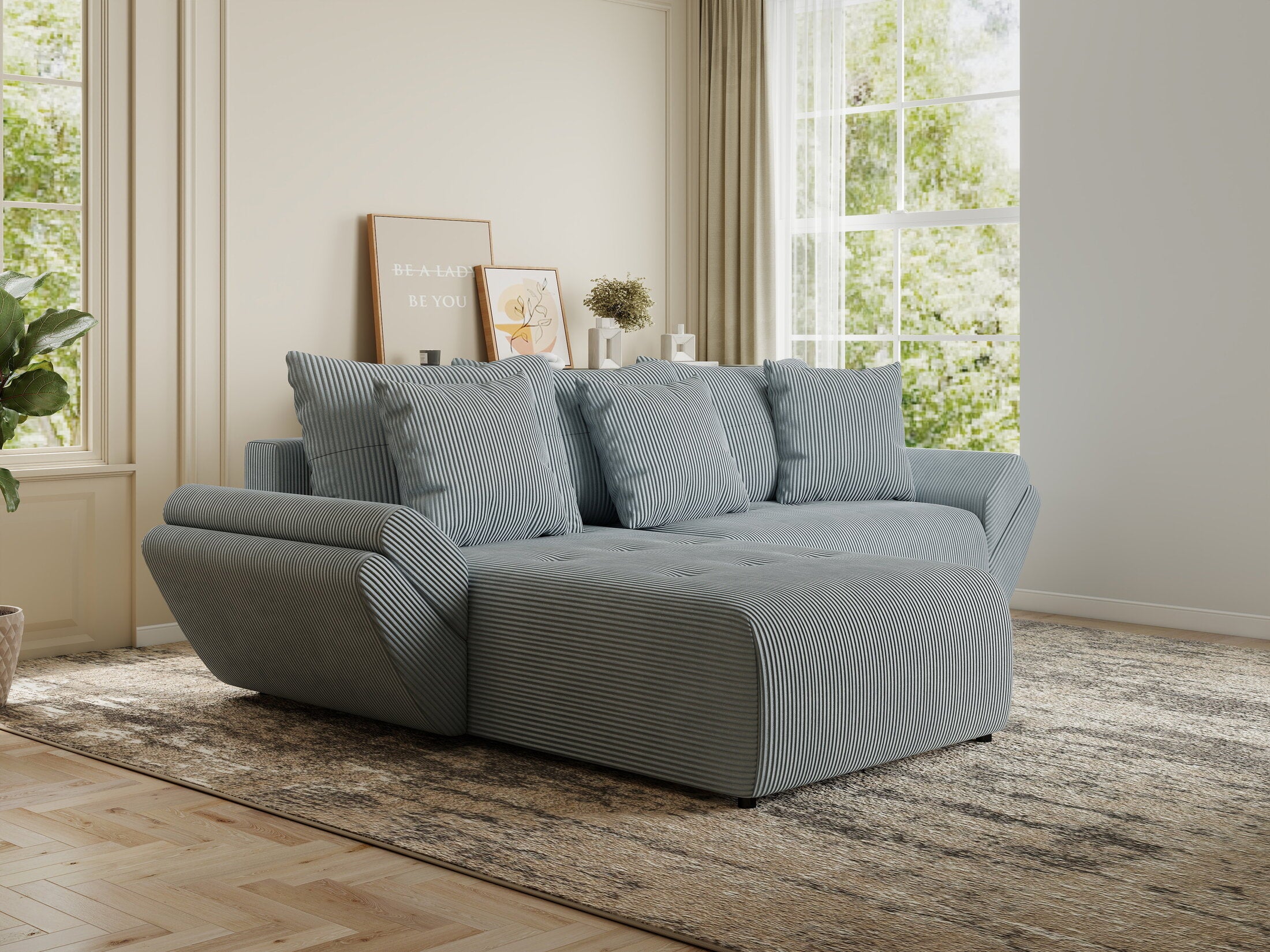 Colțar extensibil dumonde cu ladă de depozitare si sezut confortabil din spuma HR, Berlin Zoom Gri Mint 280x185 cm