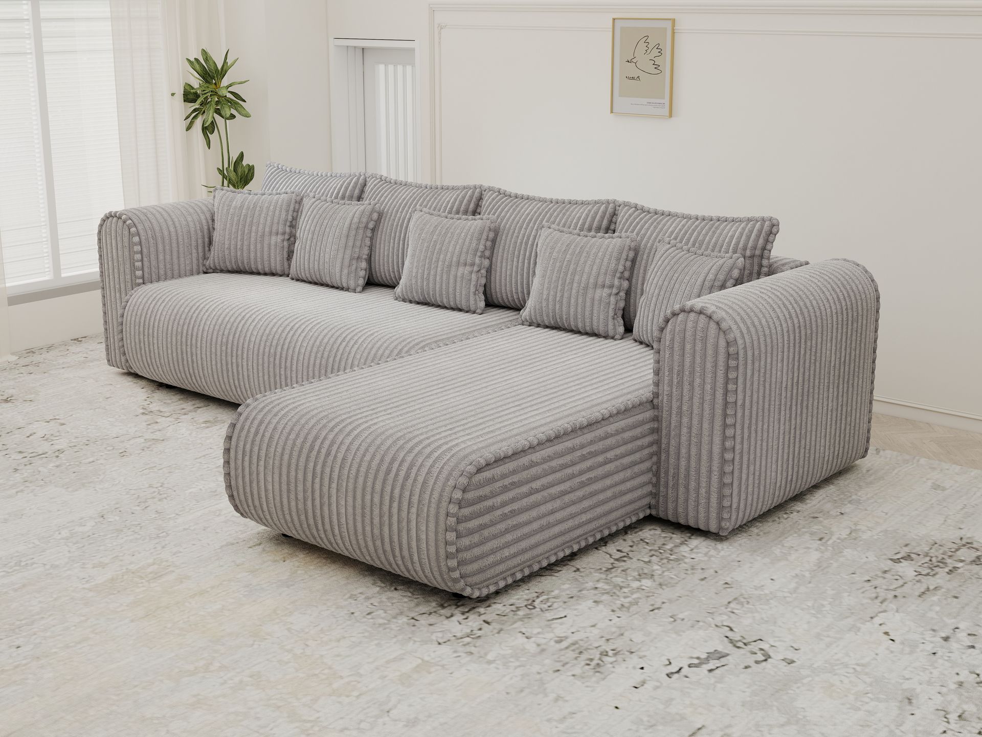 Colțar extensibil dumonde cu ladă de depozitare si sezut confortabil din spuma high-density, Monaco XL Tilia Dove II 340x185 cm